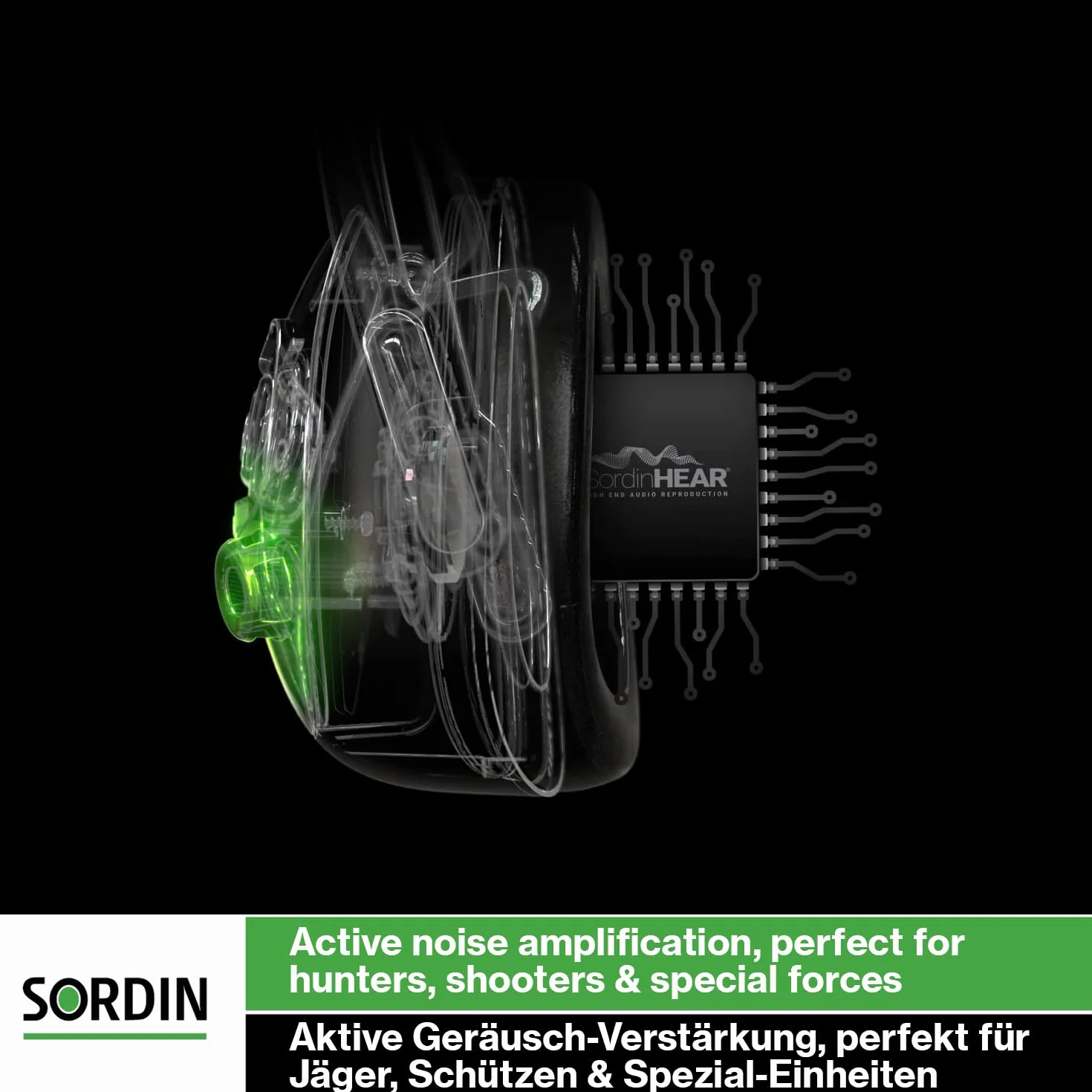Sordin Pro-X LED - aktywny ochronnik słuchu dla myśliwych - EN 352 - żelowa poduszka i skórzany pasek