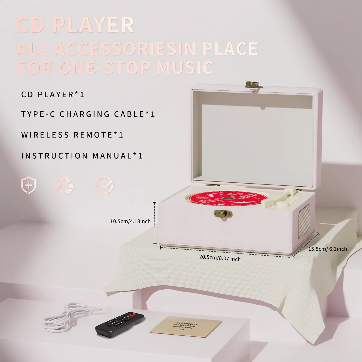 Odtwarzacz CD z głośnikami Time Music Box różowy