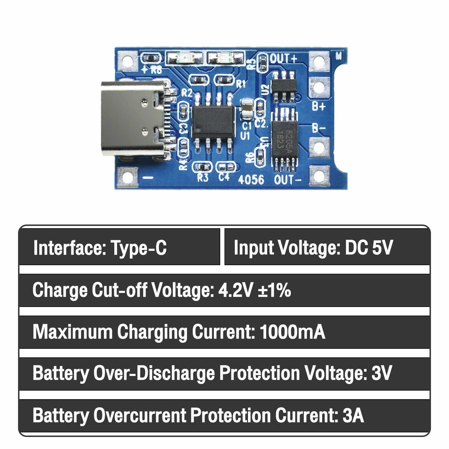 Aideepen TC4056 Typ-C USB-C 5V 1A 18650 LiIon Ładowarka moduł z podwójnymi funkcjami ochrony