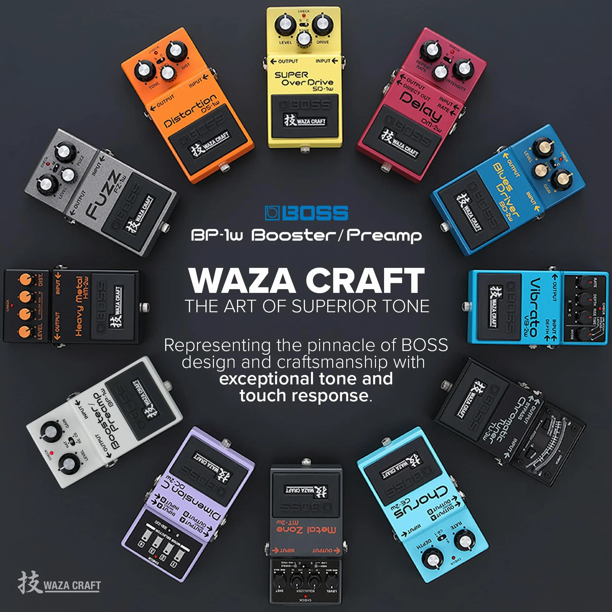 BOSS BP-1W Booster/Preamp - Efekt Pedał Premium Waza Craft z Obwodem Analogowym - Dźwięki Vintage z BOSS CE-1 Chorus Ensemble i Roland RE-201 Space Echo - Bufor Standardowy i Vintage