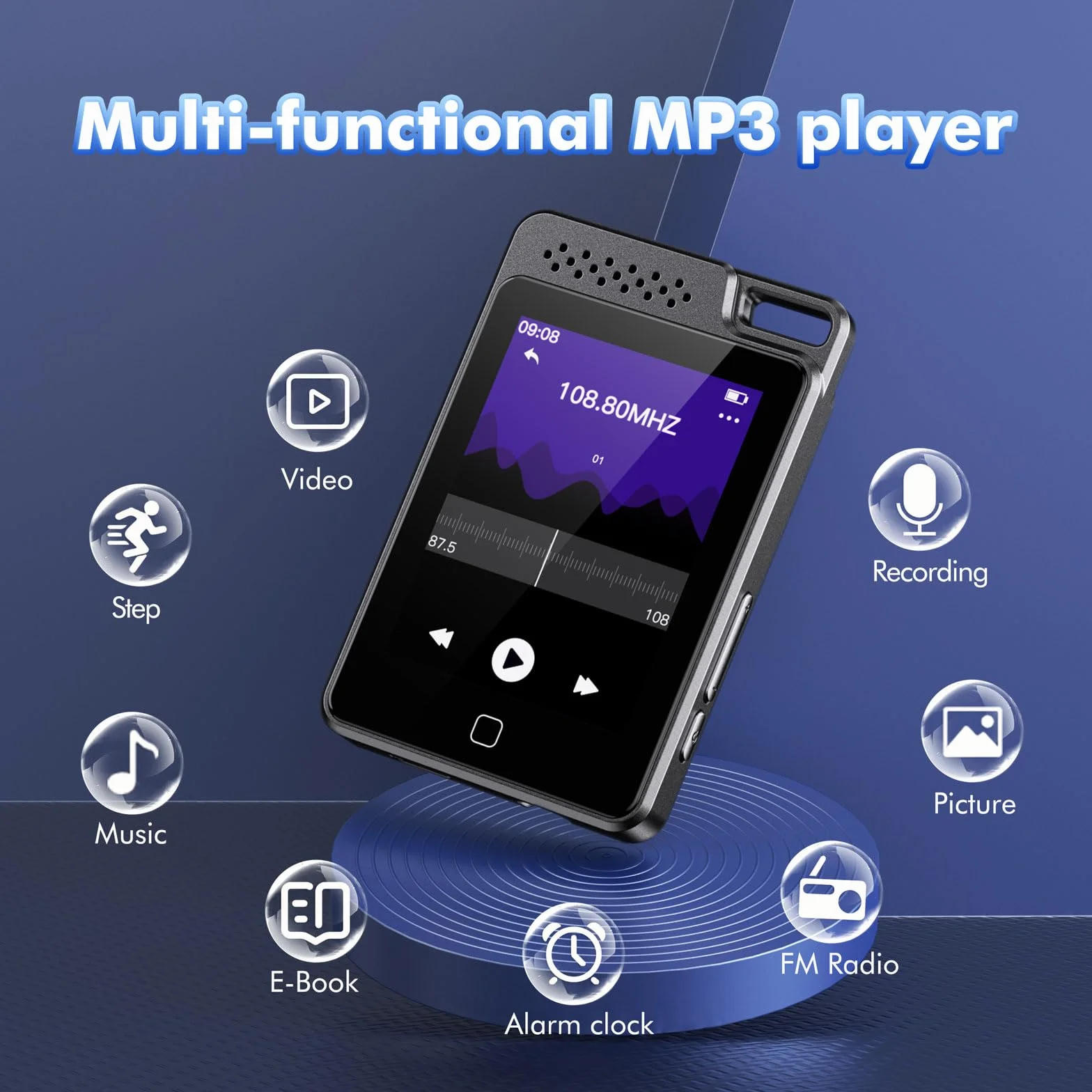 Odtwarzacz MP3 64 GB Bluetooth 5.3 ekran dotykowy 2,4" metalowy przenośny radio FM