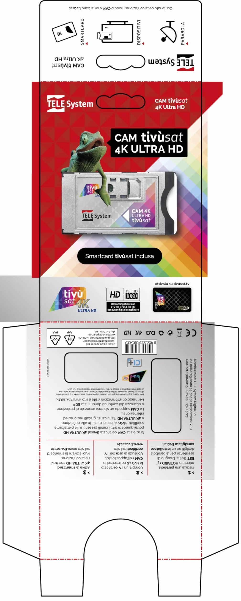 TELE System Tivùsat 4K Ultra HD certyfikowana kamera do oglądania kanałów w wysokiej rozdzielczości i 4K. Slot Cam do telewizora i dekodera, aktywna karta inteligentna w zestawie. Seria A z DAZN na
