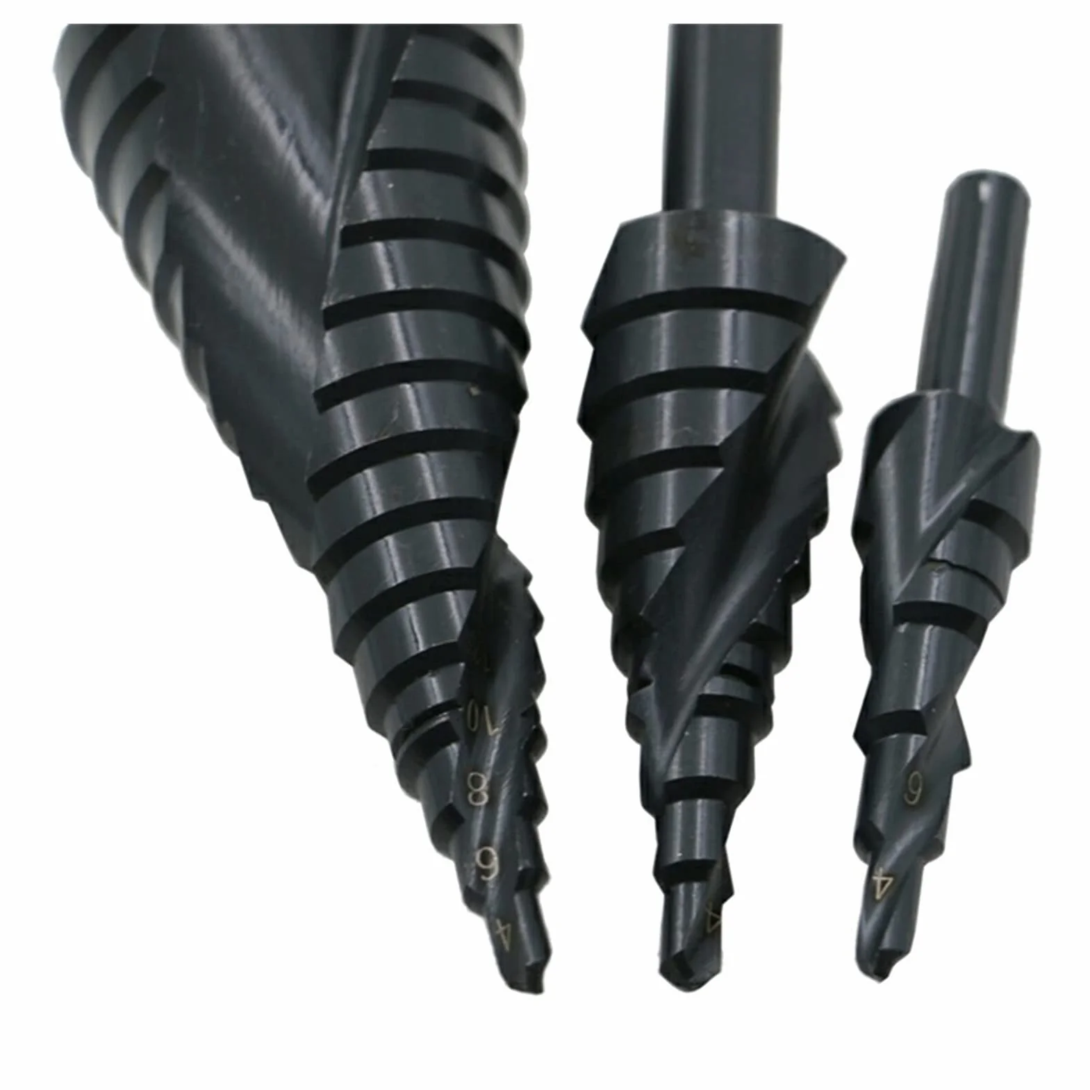 Wiercenie stopniowe bity 3 zestawy 4-12/20/32mm HSS powlekane azotem spiralne wiertła stopniowe do metalu otwornica trójkątny chwyt