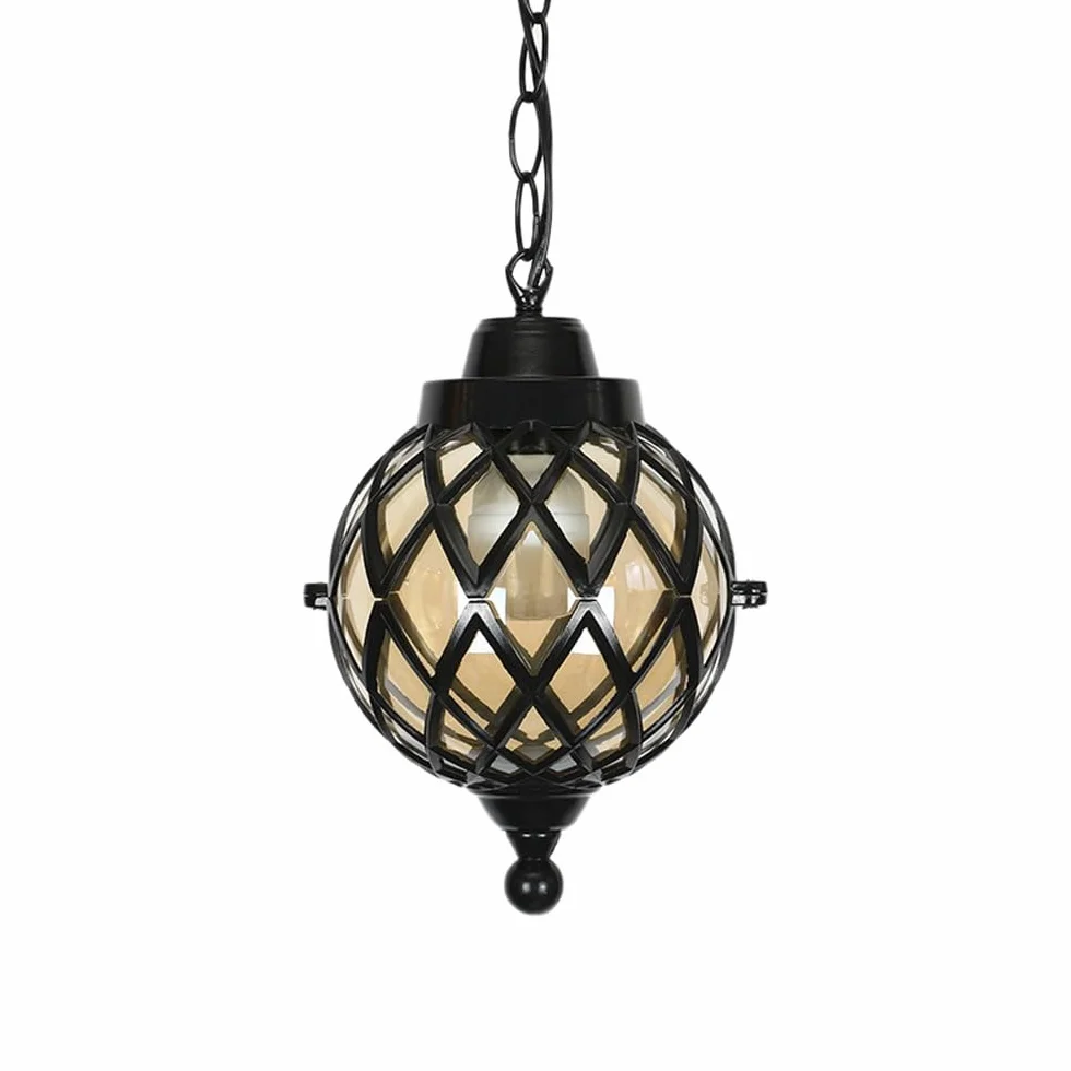 Europejskie oświetlenie wiszące, lampa wisząca w kształcie kuli, zewnętrzne oświetlenie wiszące do wejścia na ganek, przedsionek, hol(Black,H:14.2inch/36cm)