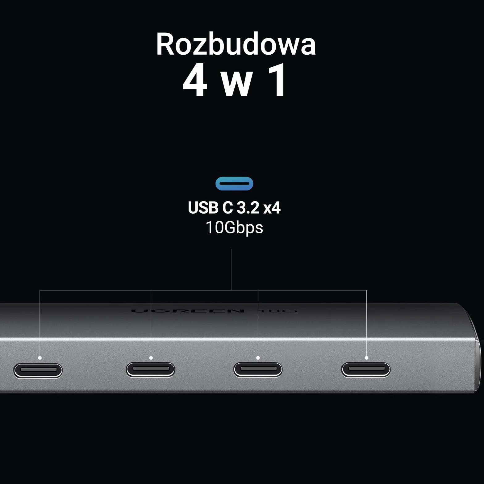 UGREEN koncentrator USB-C 4-portowy adapter USB 3.2 10 Gbps do MacBook Pro iMac iPad Pro Chromebook Galaxy S23