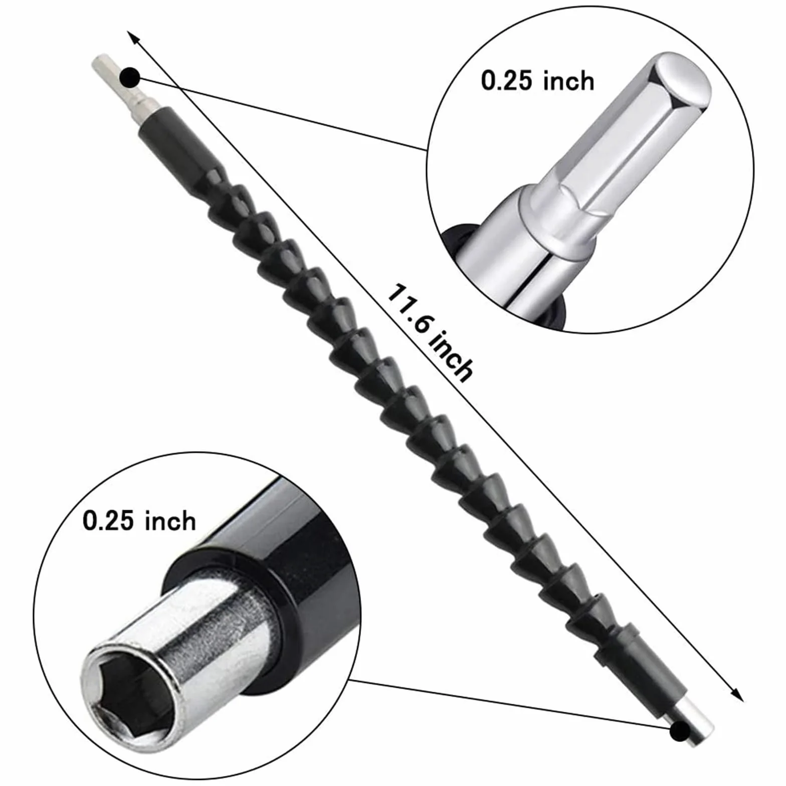 Adapter przedłużki wiertła, Elastyczna przedłużka do wiertarki i wkrętarki z trzpieniem sześciokątnym 1/4 cala, czarna, różne rozmiary(200mm and 295mm)