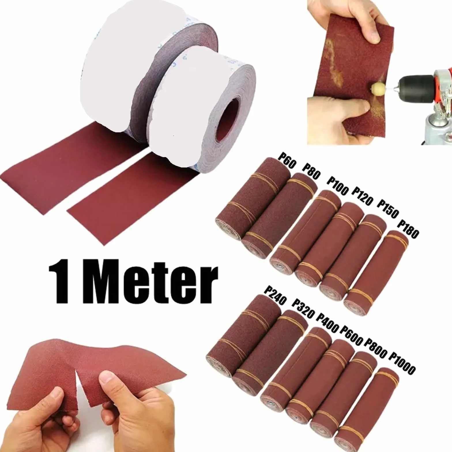 Szlifierka taśmowa pasy szlifierskie 5 szt. 1 M 80-800 ziarno ścierne rolka papier ścierny polerski papier ścierny do narzędzi szlifierskich obróbka metali(150 Grit)