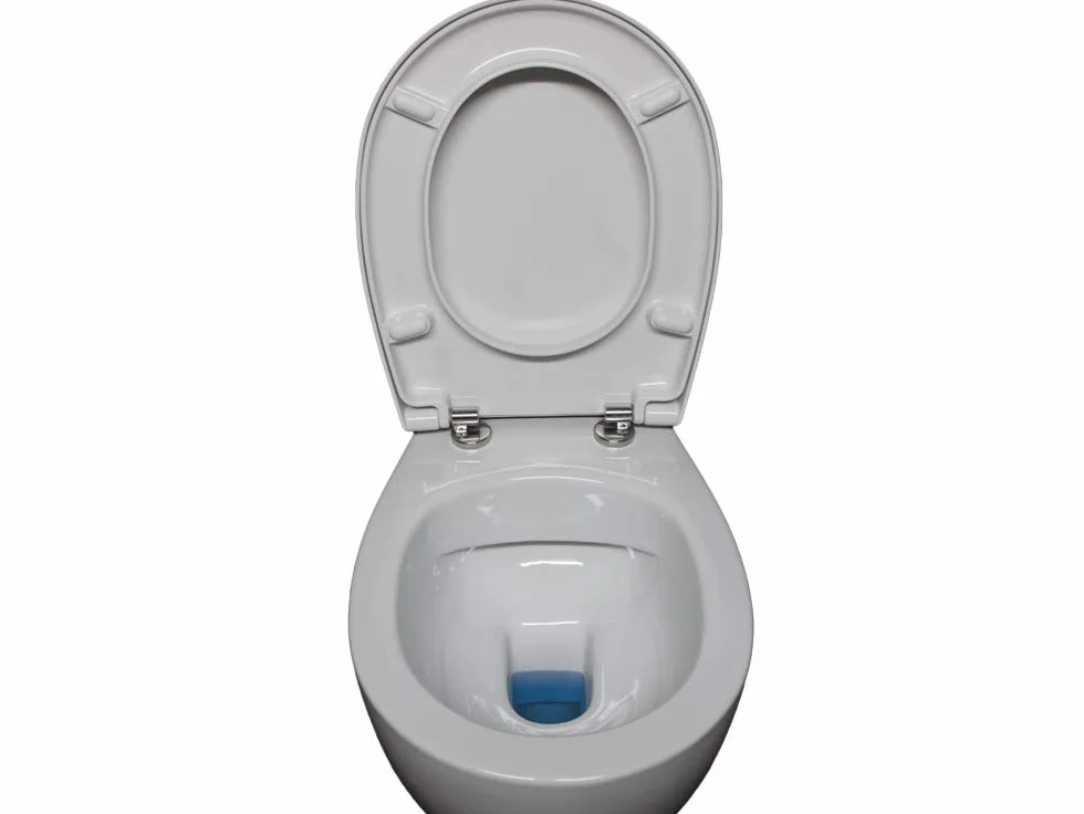 Aqua Bagno | Wisząca WC bez krawędzi spłukiwania z duroplastu Softclose, biała ceramiczna toaleta, spłukiwacz do spłukiwania, długość 51 cm