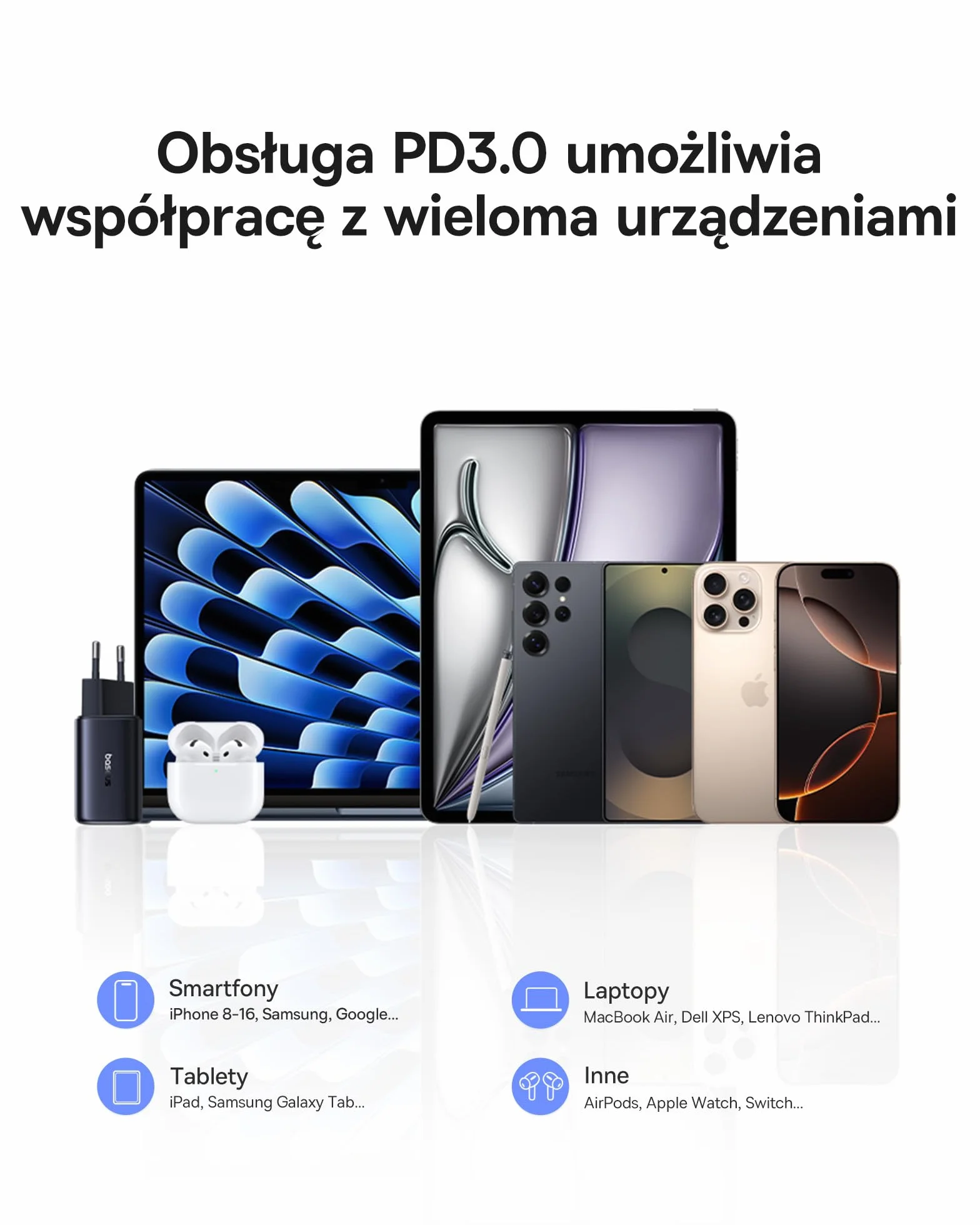Baseus Picogo Ładowarka USB C 67W GaN 3 Porty PD PPS