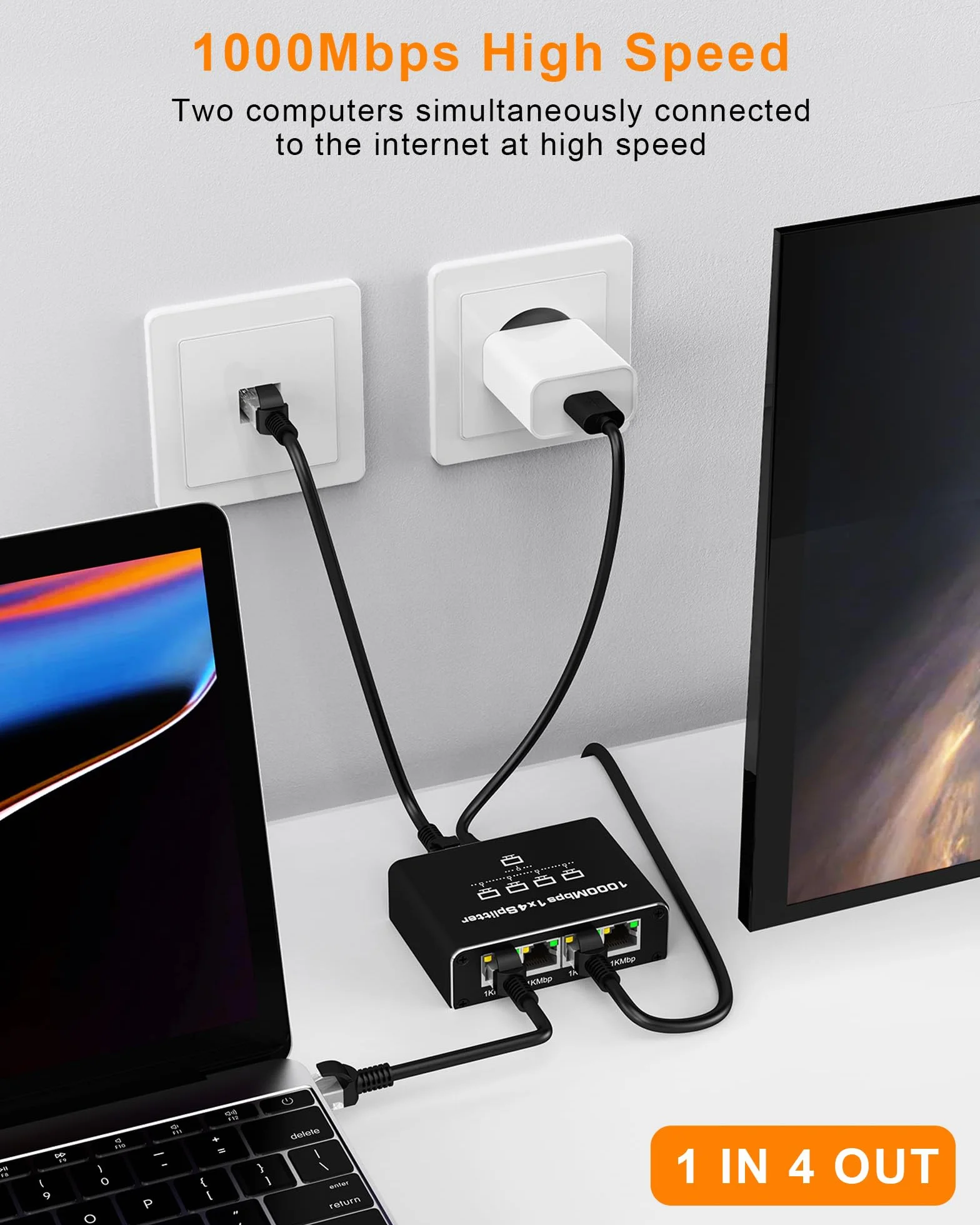Rozdzielacz LAN 1 na 4 RENGOGA 1000 Mbps Ethernet 4 porty Gigabit RJ45 Switch