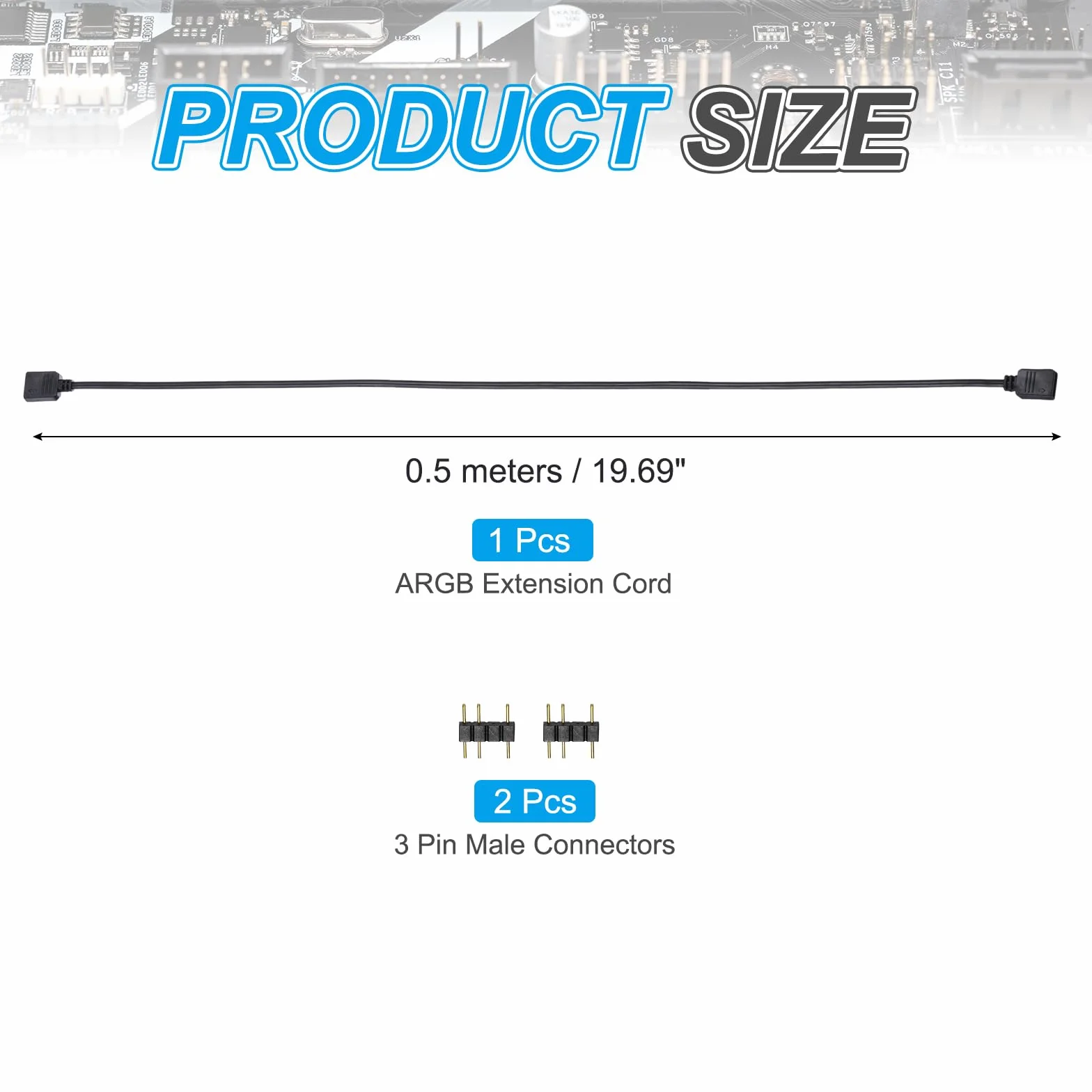 QUARKZMAN Przedłużacz ARGB 5V 20" 3-pinowy żeński na żeński kabel adaptera do wentylatora PC LED czarny