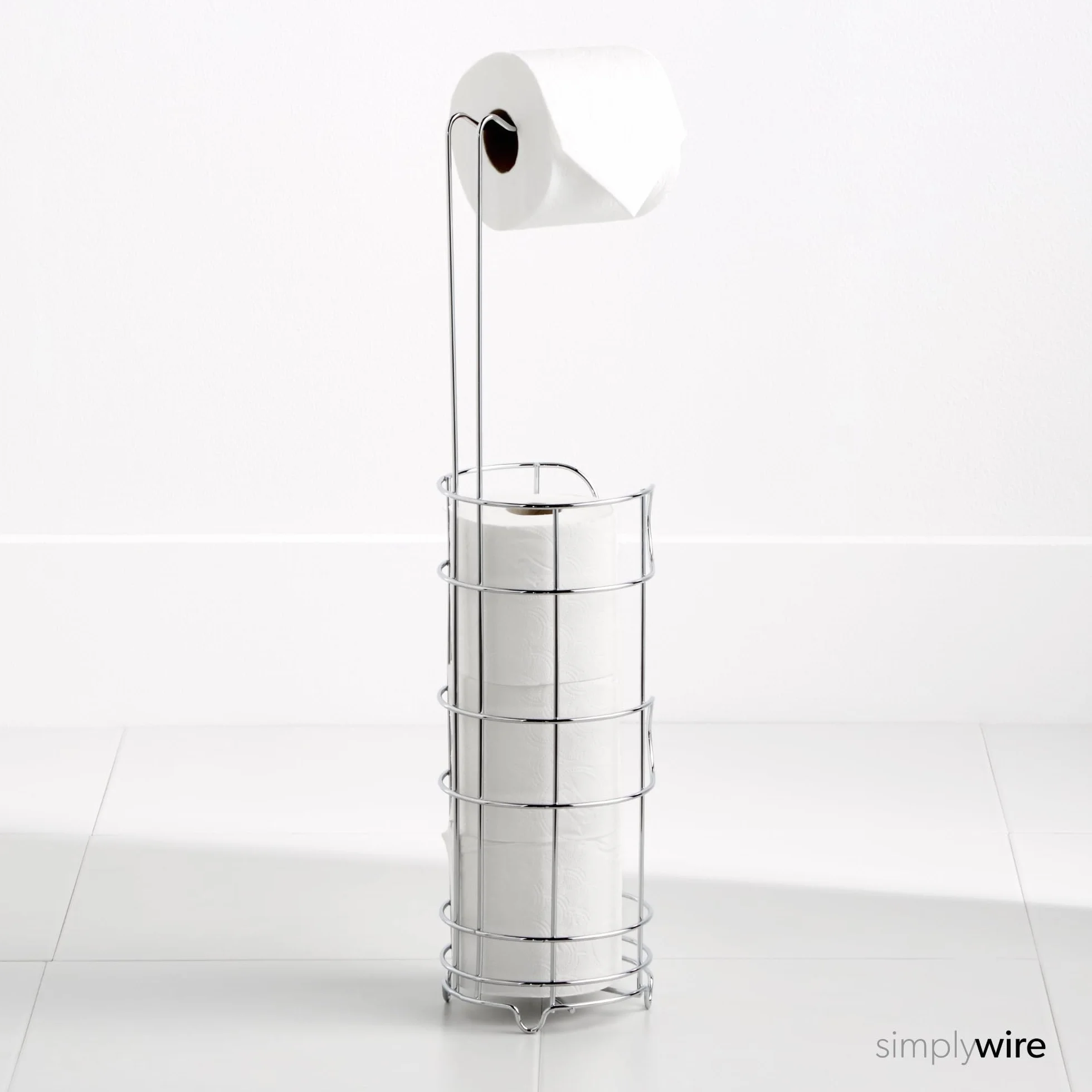 simplywire – Wolnostojący uchwyt na papier toaletowy ze schowkiem – chrom