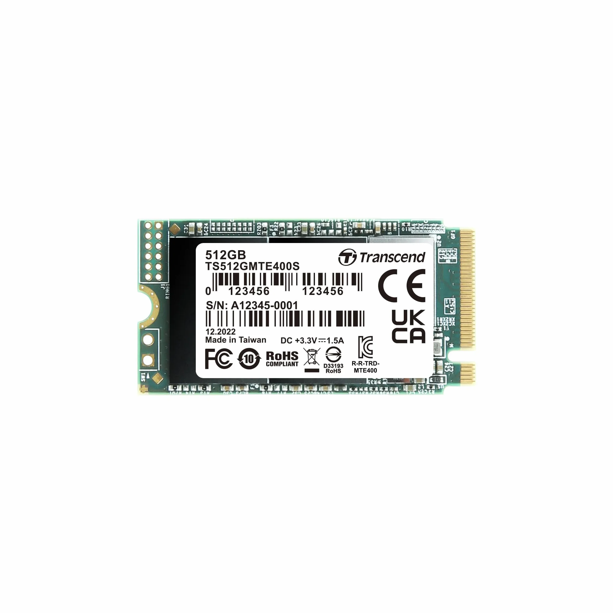 Transcend MTE400S 512 GB NVMe PCIe Gen3 x4 M.2 2242 Internal SSD 3D TLC NAND