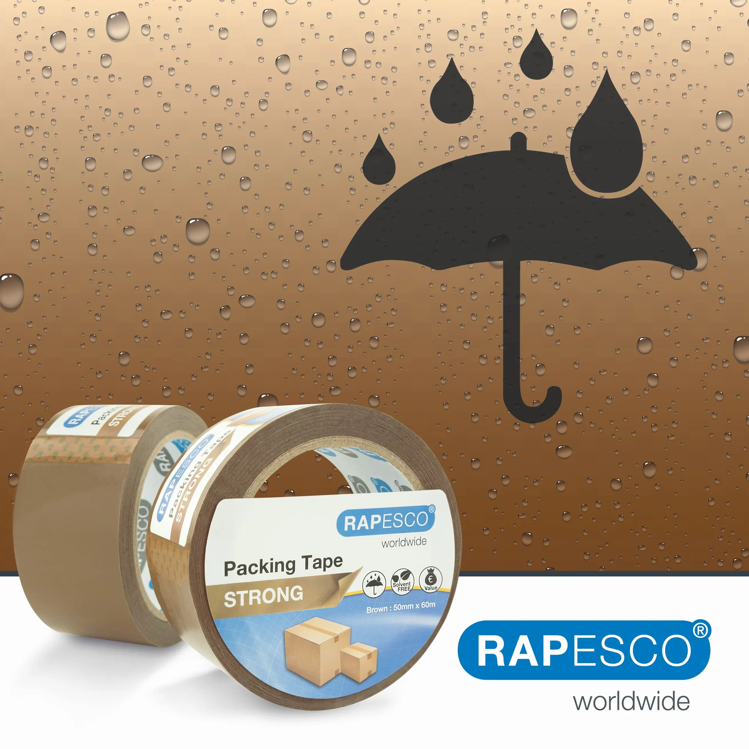Rapesco 1743 48 Rolek Mocnej Taśmy Pakowej, 50 mm x 60 m, Brązową | Zestaw Biznesowy