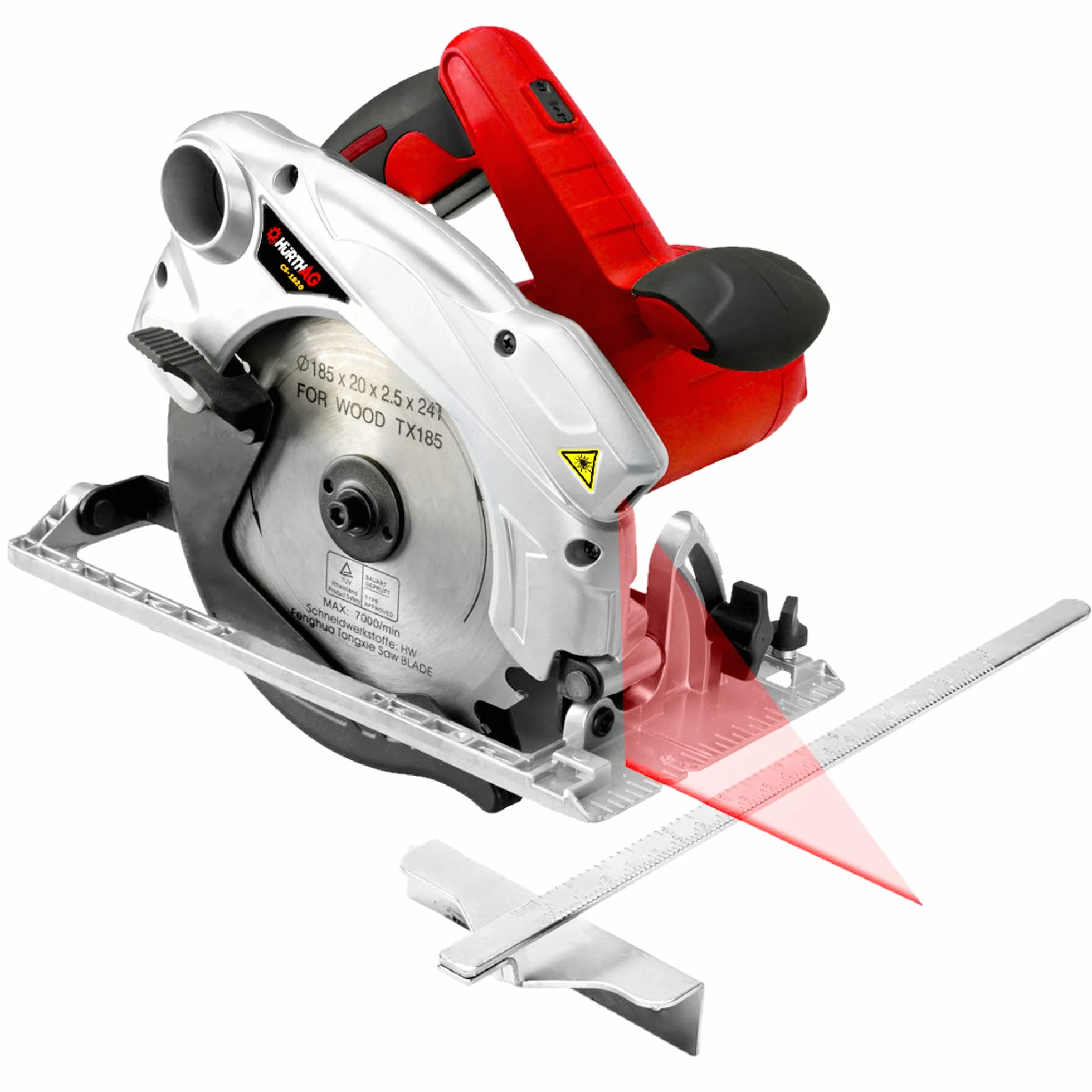 Piła tarczowa 1500 W 4700 RPM ręczna pilarka z prowadnicą laserową HurthAG CS-1820 piła ręczna + 2 tarcze 185 mm 24T+60T do precyzyjnego cięcia