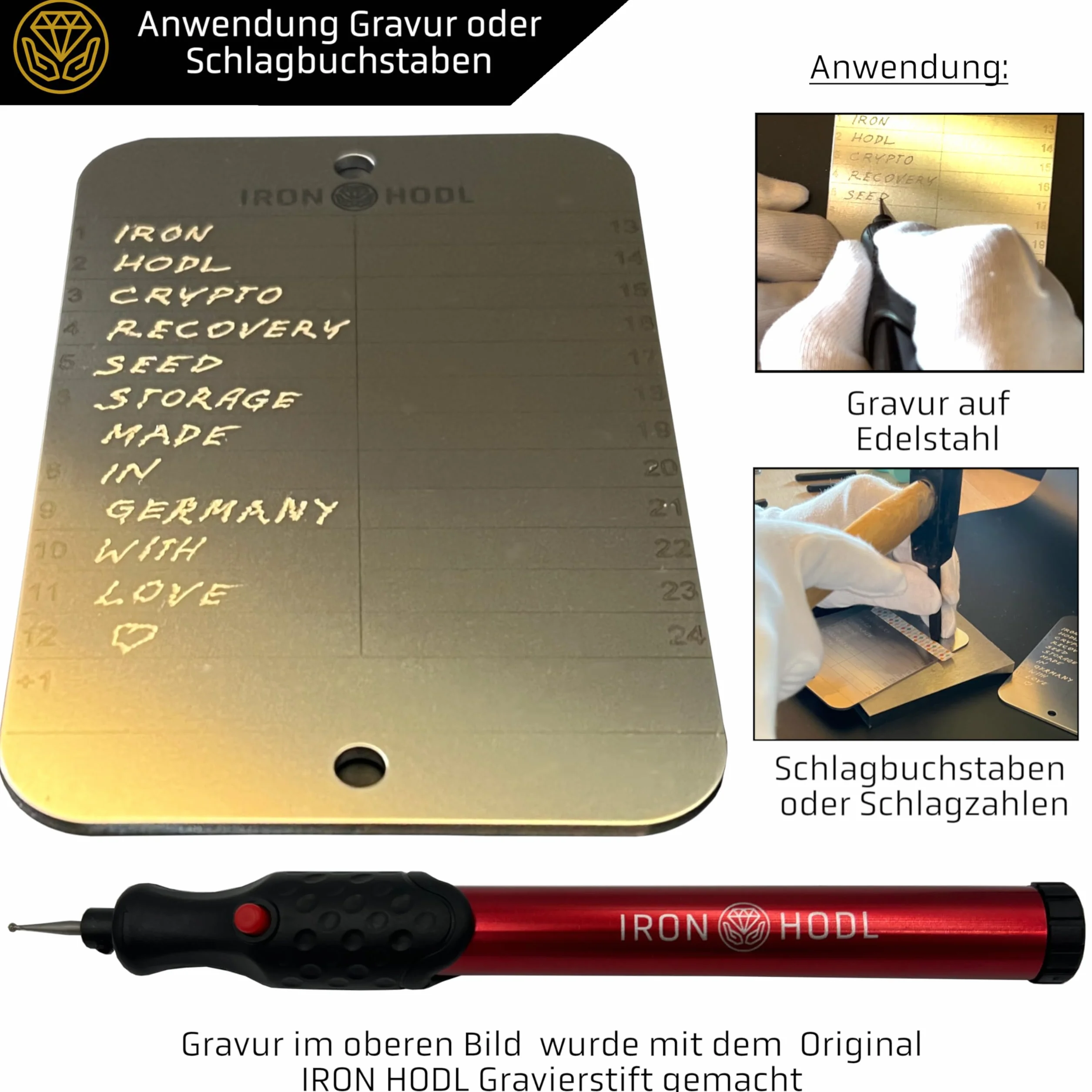 Steel Wallet + rysik do grawerowania czerwony + płytka testowa, śruby, naklejki, pudełko - (2 x 24 + 1) płytka metalowa do odzyskiwania nasion frazę Crypto Wallet Bitcoin Wallet Crypto Cold
