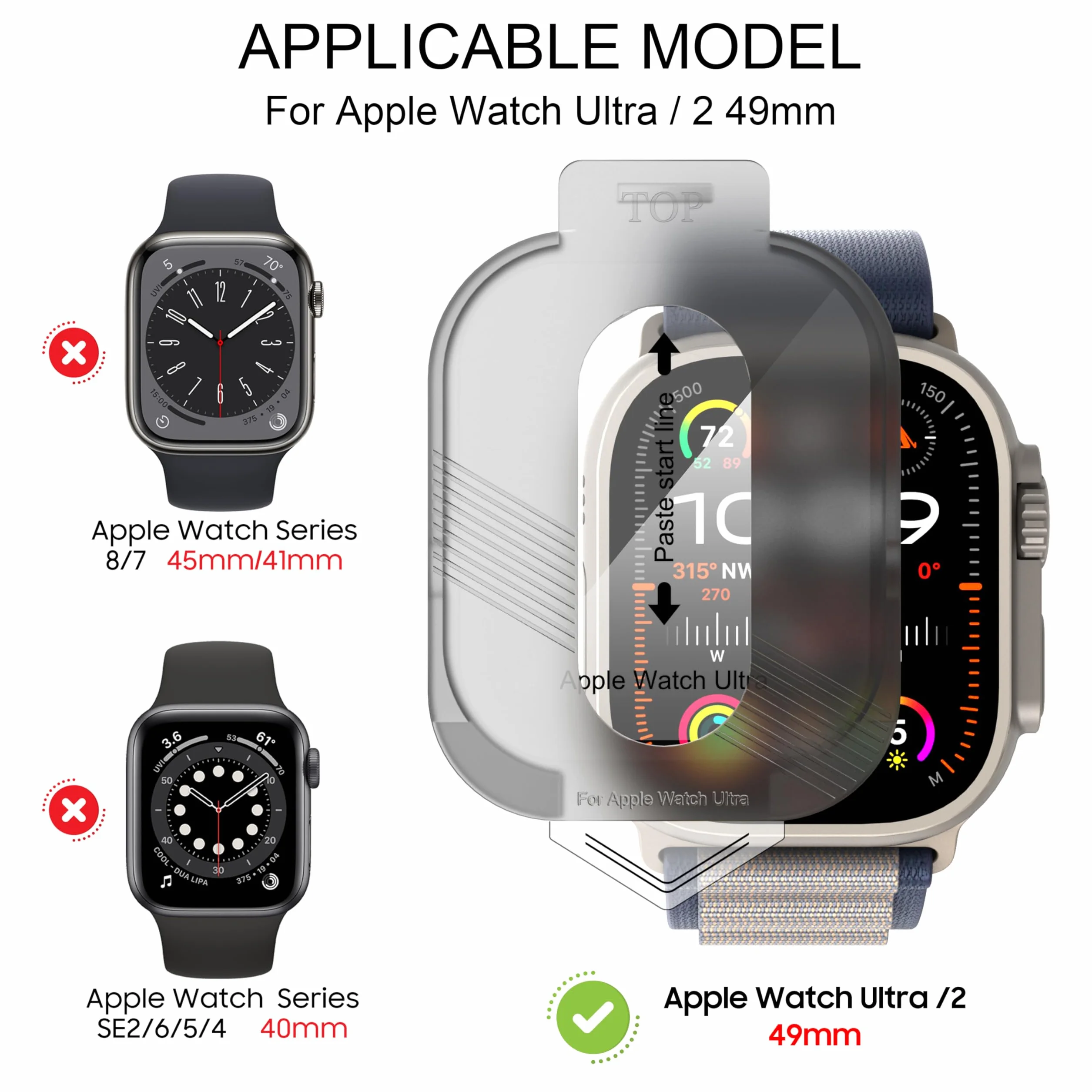 Diruite 2 Sztuki Ochraniacz Ekranu do Apple Watch Ultra 3/2/1 49mm Wysokiej Rozdzielczości Szkło Hartowane Folia Ochronna Smartwatch