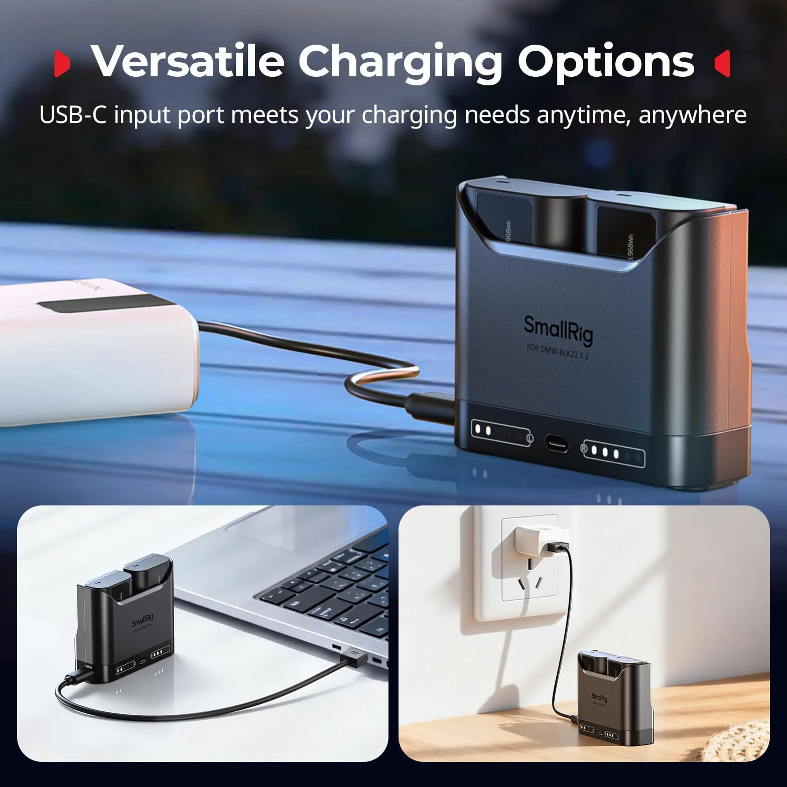 SMALLRIG Ładowarka DMW-BLK22 do Panasonic 2-godzinna USB-C 22,5W kompatybilna Lumix GH5 GH5 II GH6 GH7 S5