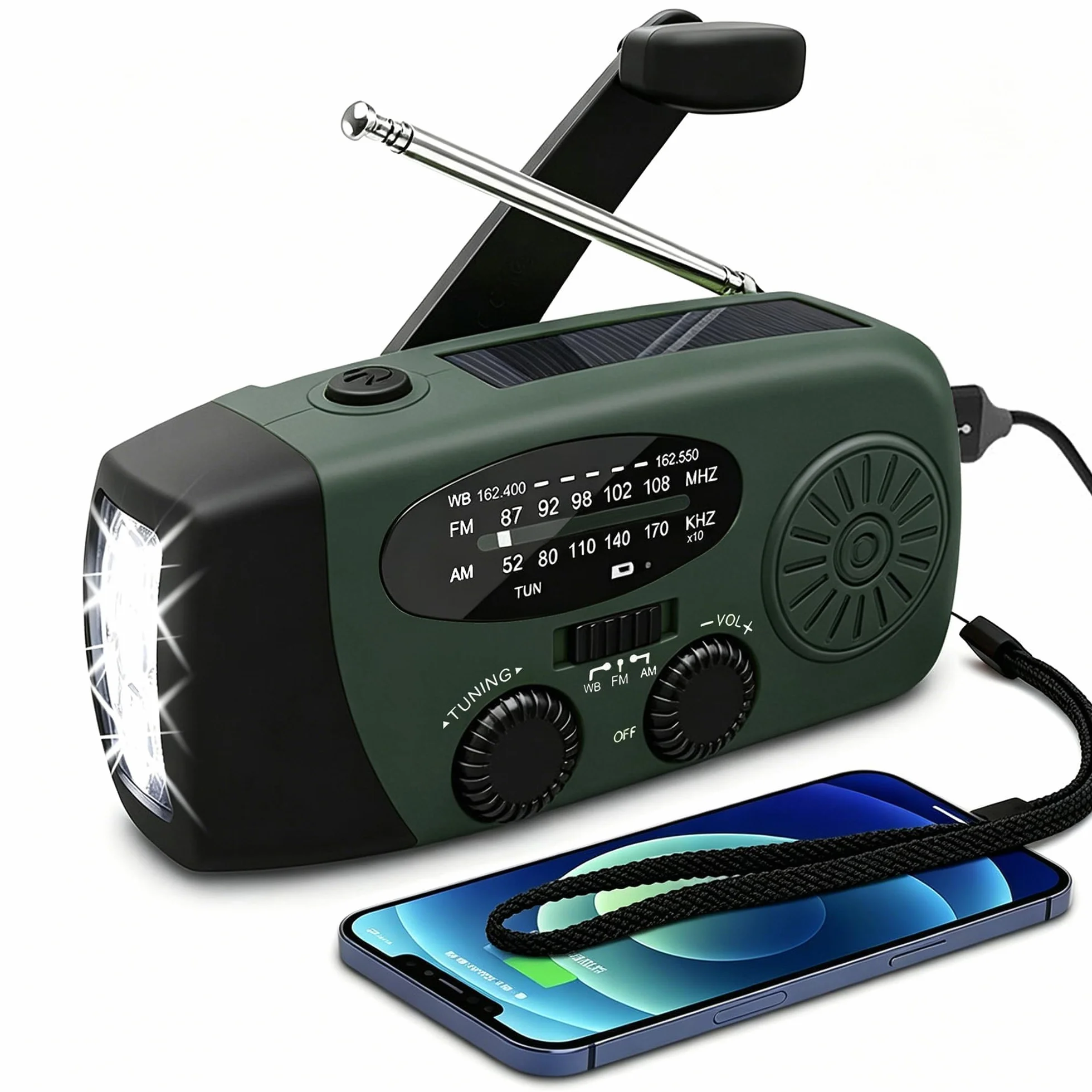 Słoneczne radio awaryjne AM/FM z latarką LED i ładowarką USB wodoodporne na kemping