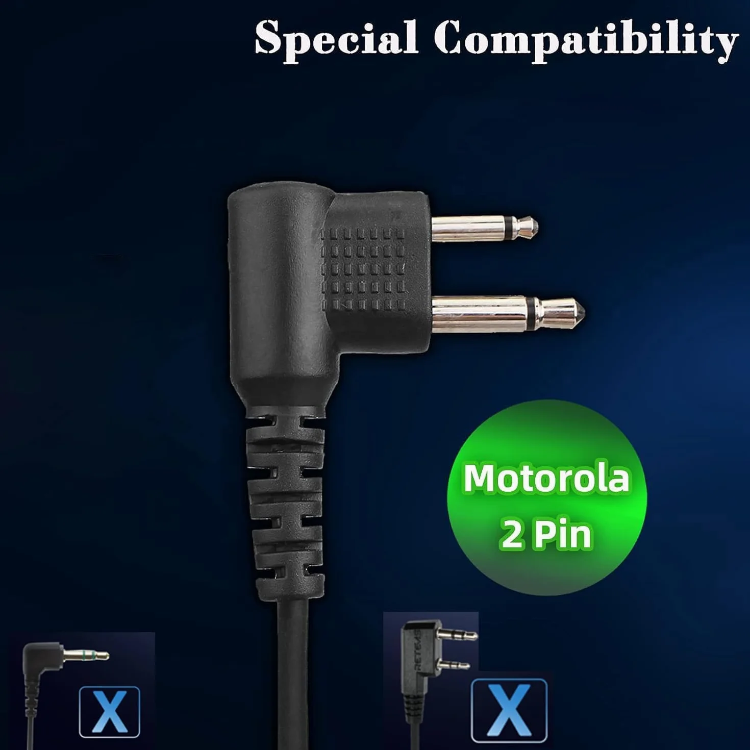 Retevis Zestaw słuchawkowy Walkie Talkie 2-pinowy kompatybilny z Motorola CP040 CP140 DP1400 Hytera Midland