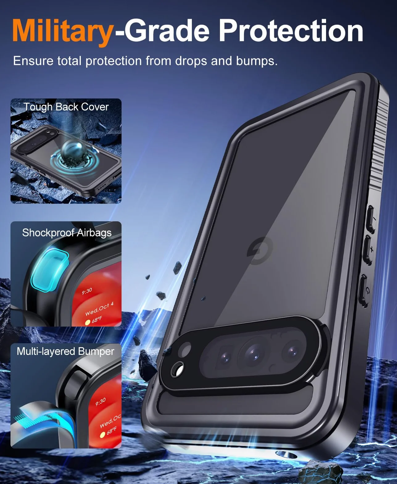 Beeasy Etui na Google Pixel 9 Pro wodoodporne [IP68 wodoodporne] [Ochrona aparatu / ekranu] 360, wojskowa, odporna na wstrząsy, pełna niezniszczalna tylna obudowa i twarz