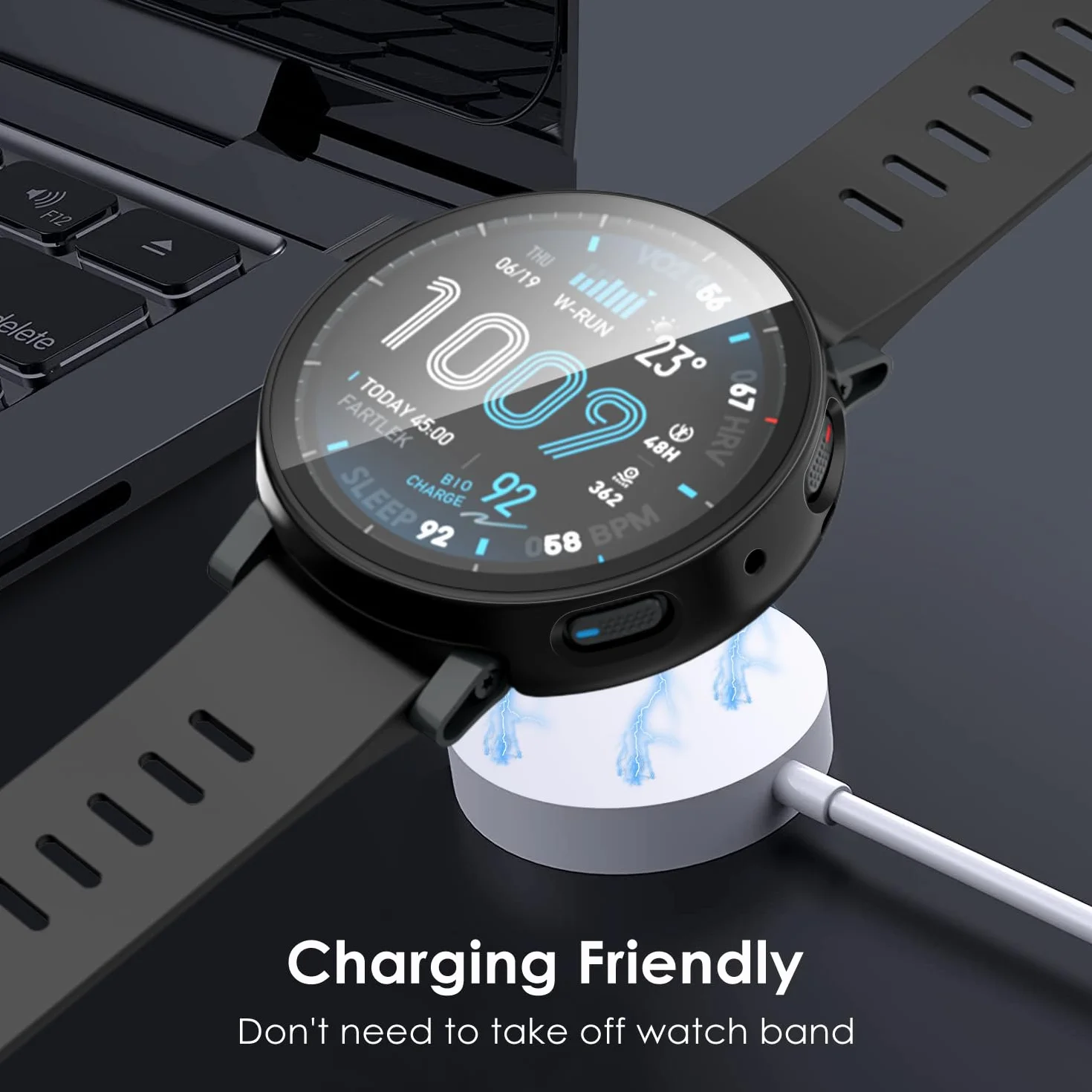 iVoler 3 sztuki etui ze szkła hartowanego do Amazfit Active Max, pełne pokrycie, odporna na wstrząsy osłona ekranu, smukły twardy zderzak