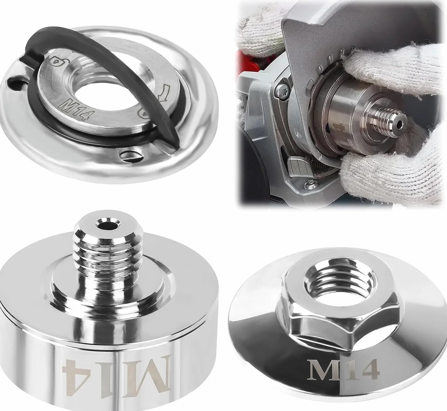 Adapter X-LOCK na M14, kompatybilny z szlifierkami kątowymi XLOCK, tarczami tnącymi, nakrętką kołnierzową szlifierki kątowej, nakrętka szybkomocująca do szlifierek kątowych