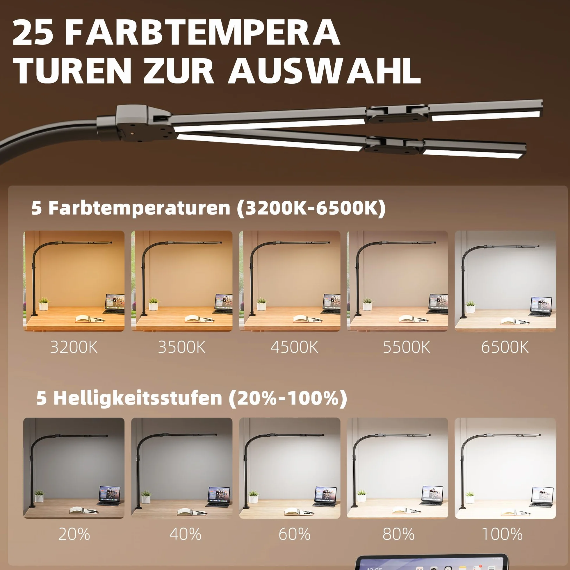 GAEFURY 24 W super jasna ściemniana lampa biurkowa LED, lampa stołowa LED do domu i biura z nastrojowym światłem