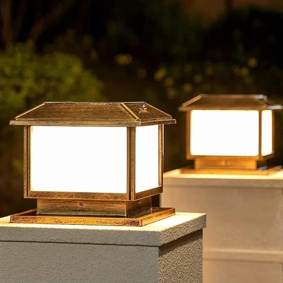 Zewnętrzne Lampy Słupkowe Solarne Zewnętrzne Lampy Filarowe Nowoczesne Kolumnowe Wodoodporne Ogrodowe Lampa Ogrodowa Domowa Brama Drzwi Słupek Oświetlenie Krajobrazu(30cm)