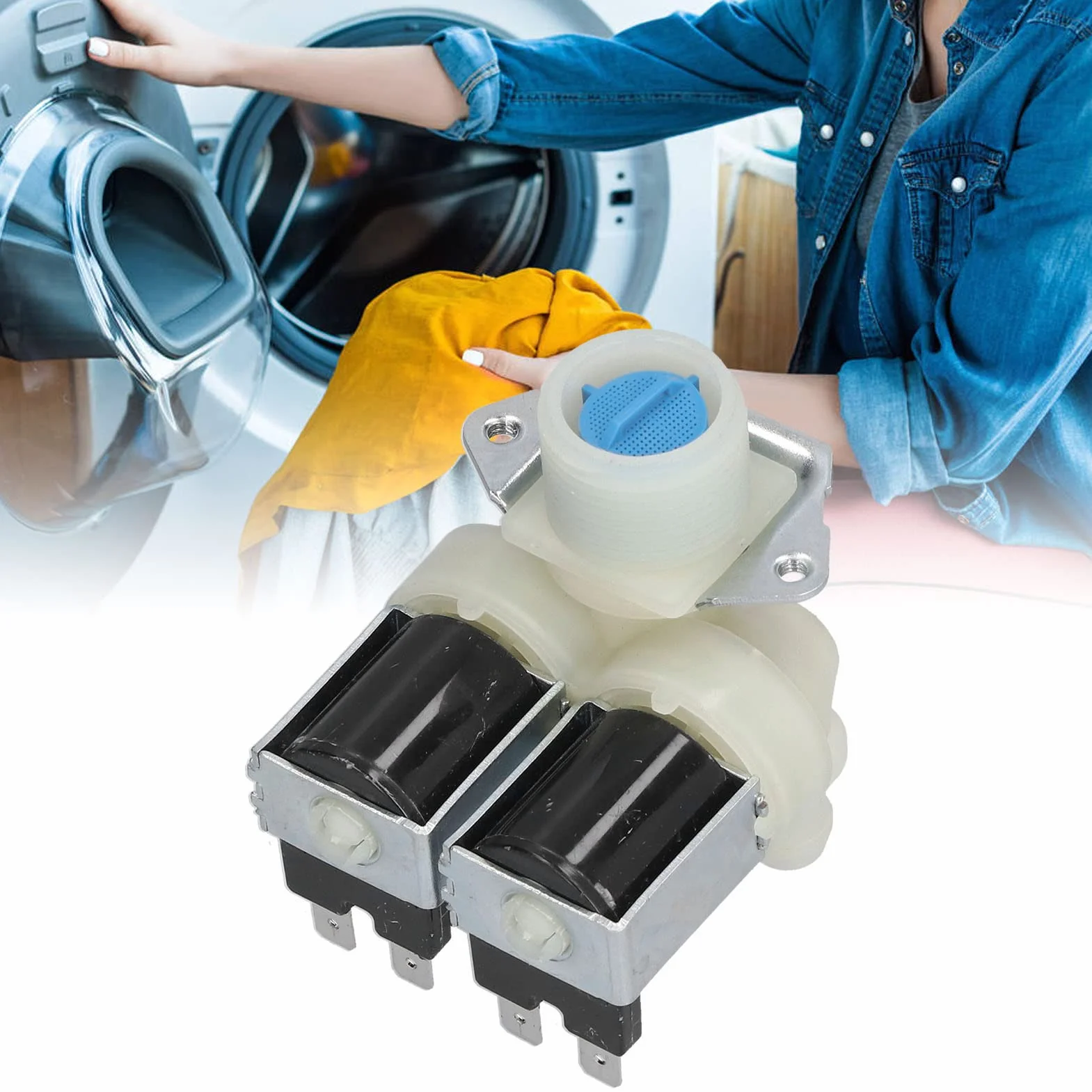 Ejoyous Uniwersalna Pralka Zawór Wlotowy Wlotowy część Zapasowa, Zawór Podwójny AC220V-240V z Stopem PP+ Aluminium do Pralki Bębnowej w Pełni Automatyczne Pralki
