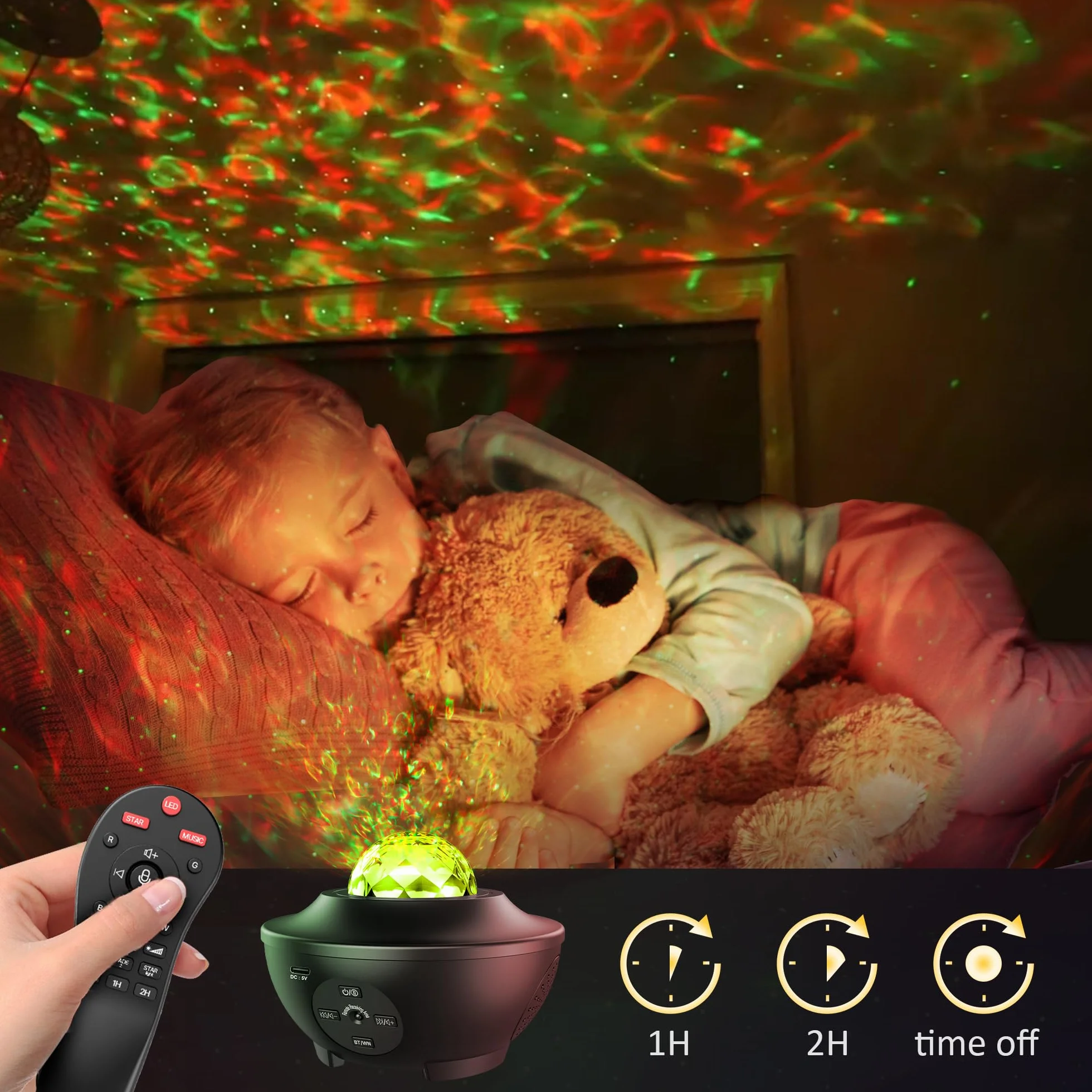 Projektor LED Gwieździste Niebo z Timerem, Remotem i Głośnikiem Bluetooth - Lampa Projektorowa Galaktyczna dla Dzieci