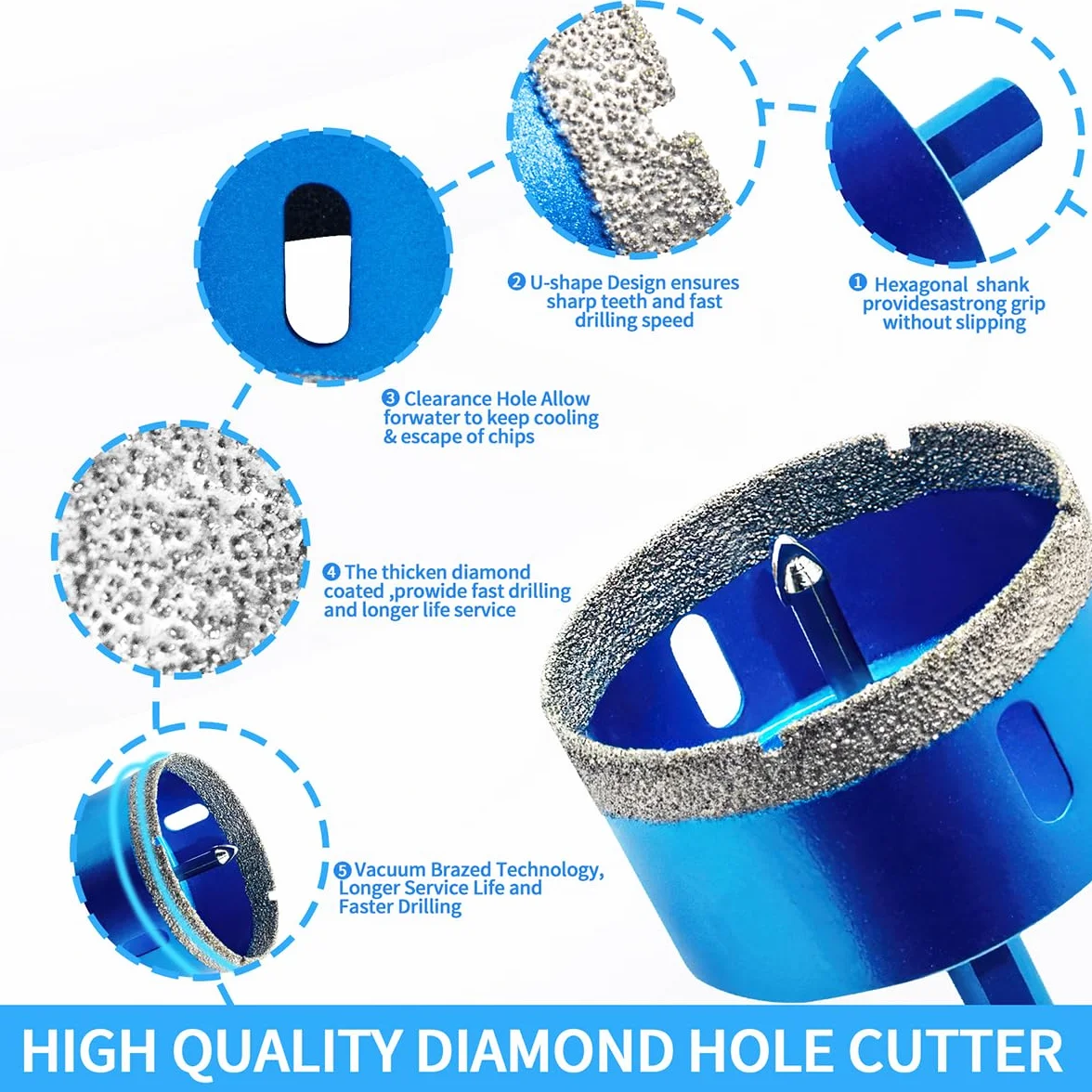 Diamentowa otwornica 150 mm z wiertłem centrującym, profesjonalne wiertło rdzeniowe lutowane do płytek, porcelany, ceramiki, szkła, kwarcytu, marmuru