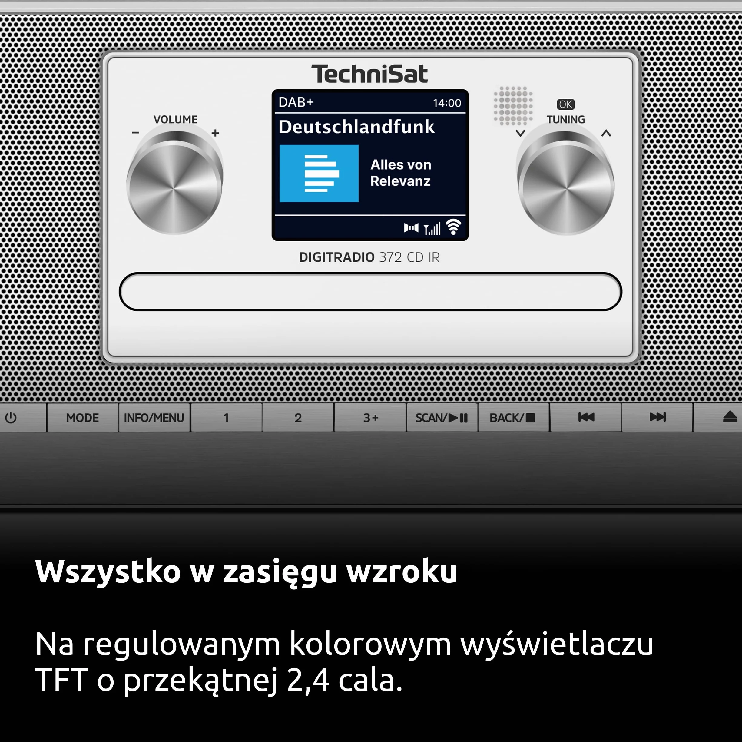 TechniSat DIGITRADIO 372 CD IR – stereofoniczne radio internetowe z DAB+, FM, odtwarzaczem CD, Wi-Fi, Bluetooth, kolorowym wyświetlaczem, USB, AUX, wyjściem słuchawkowym, 10 W, aplikacją, pilotem