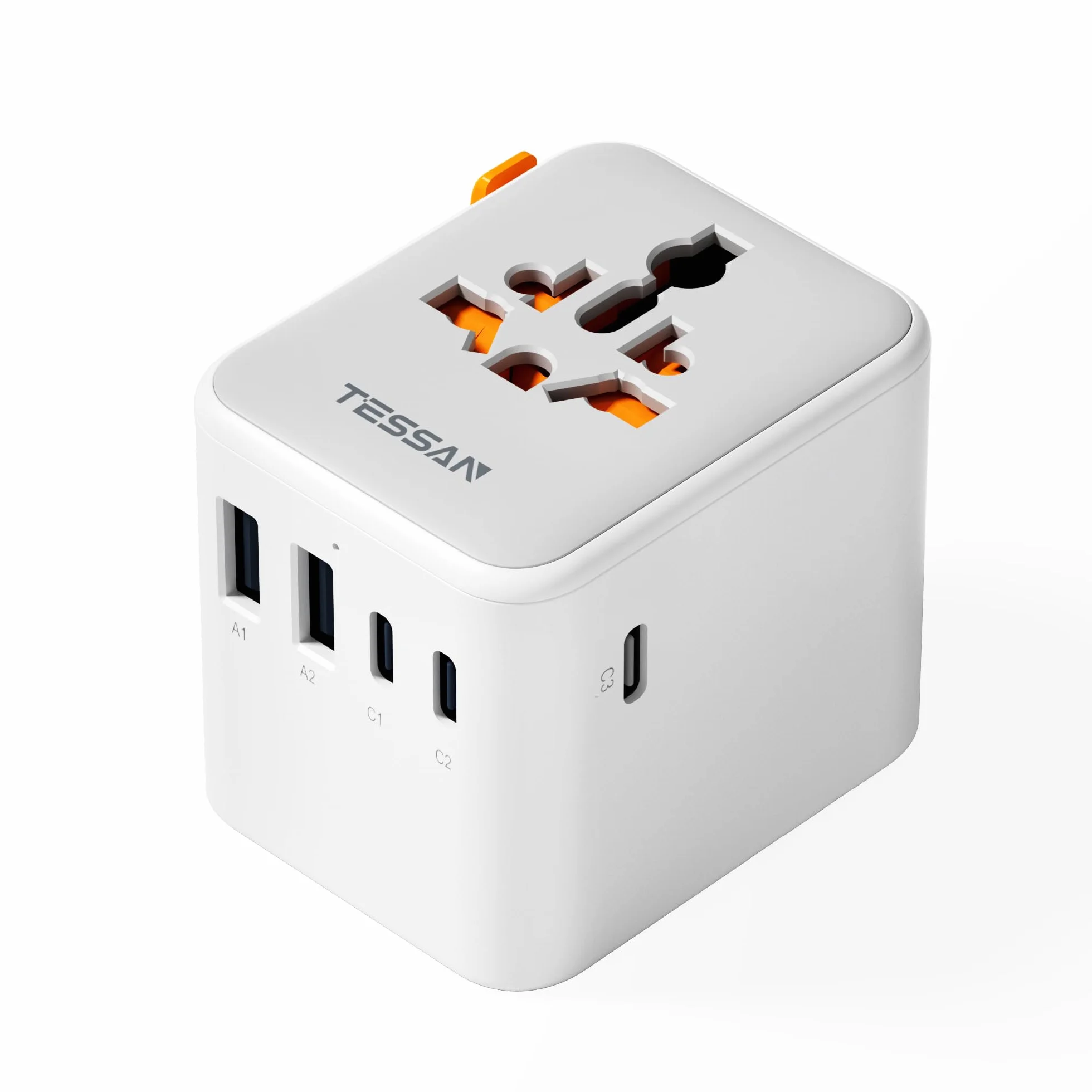 TESSAN Uniwersalny Adapter Wtyczki z 3 USB C i 2 USB A, 2500 W, Podróżny dla USA Tajlandia Japonia Wielka Brytania Brazylia Australia Hiszpania Malezja Indie