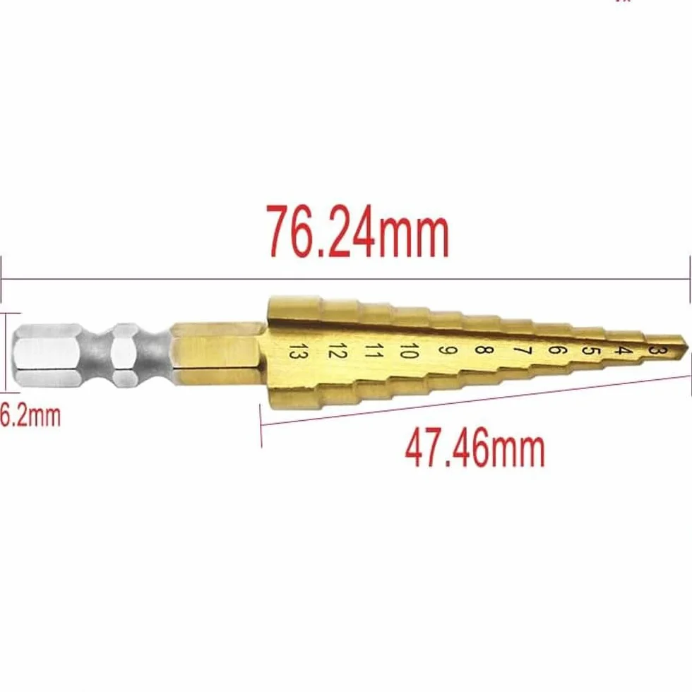 1/4" trzpień sześciokątny 3-13 mm tytanowy powlekany spirala rowkowana wiertło krokowe HSS wiertło krok do tworzywa sztucznego, drewna, metalu, wiertła stożkowe z wieloma otworami