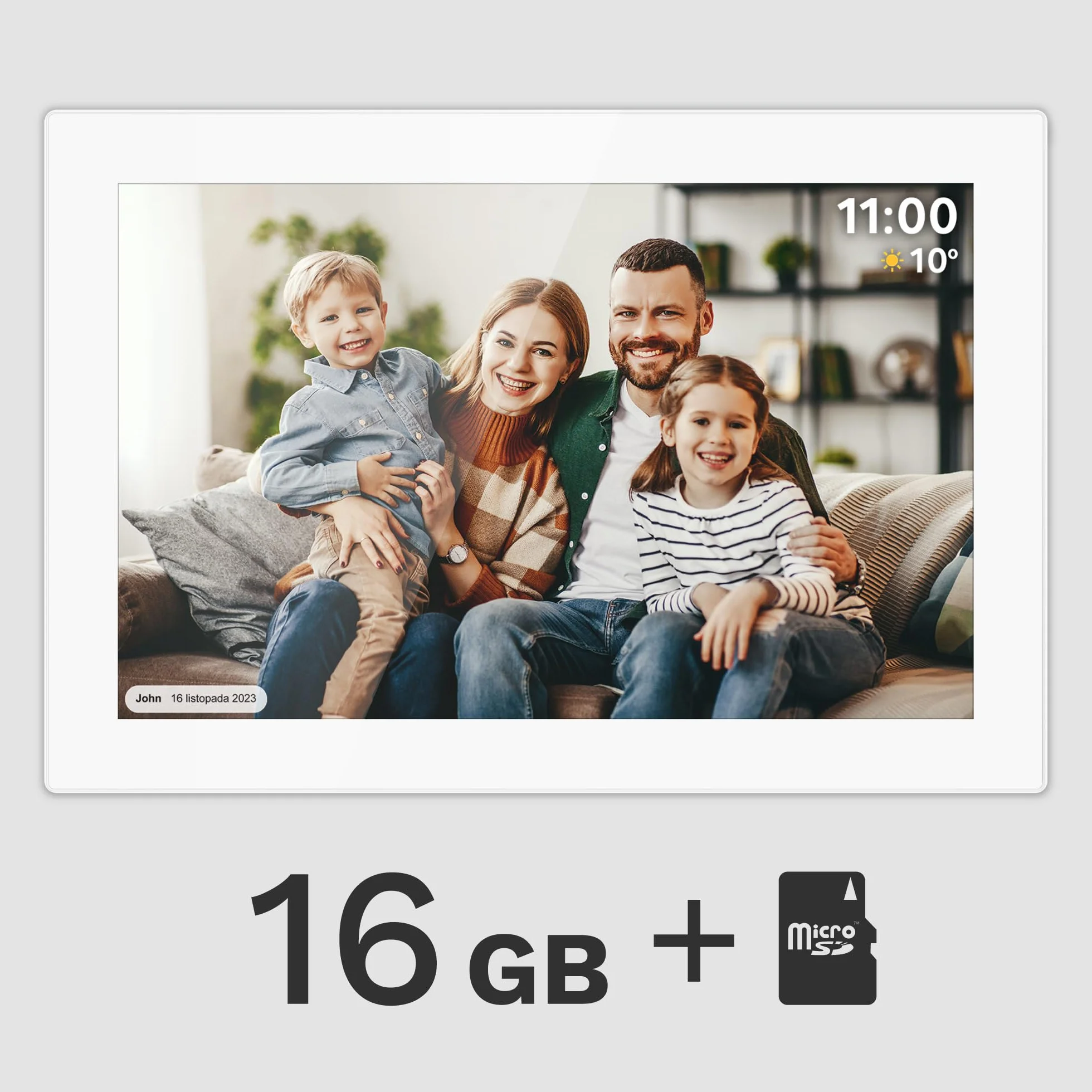 Krüger&Matz Cyfrowa Ramka na Zdjęcia FRAMEO 1280 x 800 px 10,1" Wi-Fi MicroSD Timer Pogoda Biała KM1100W