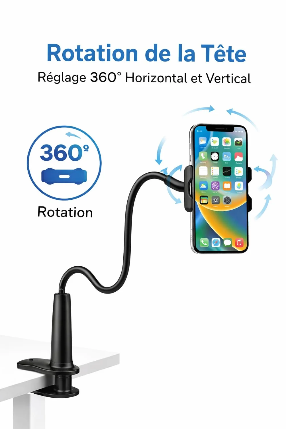 Uchwyt na telefon z elastyczną szyjką łabędzia długie ramię regulowany obrót 360° dla iPhone 13/13Pro 14/14Pro 15/15Pro 11 Pro XS Max X 8 7 Samsung Huawei Honor