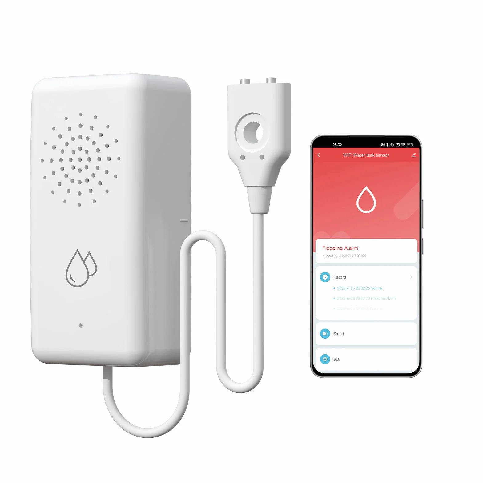 BSEED Inteligentny czujnik wody nie wymaga koncentratora, bezprzewodowy czujnik wody ze zdalnym alarmem, IP65, sterowanie aplikacją Smart Life/Tuya, alarm wodny do kuchni, piwnicy i łazienki, 1 sztuka