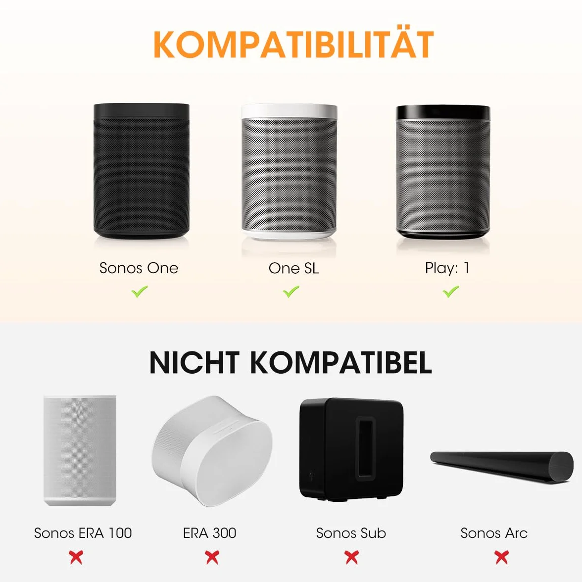 AIEVE Kabel zasilający 35 cm kątowy do SONOS Play 1 One SL ONE WLAN EU szaro-biały