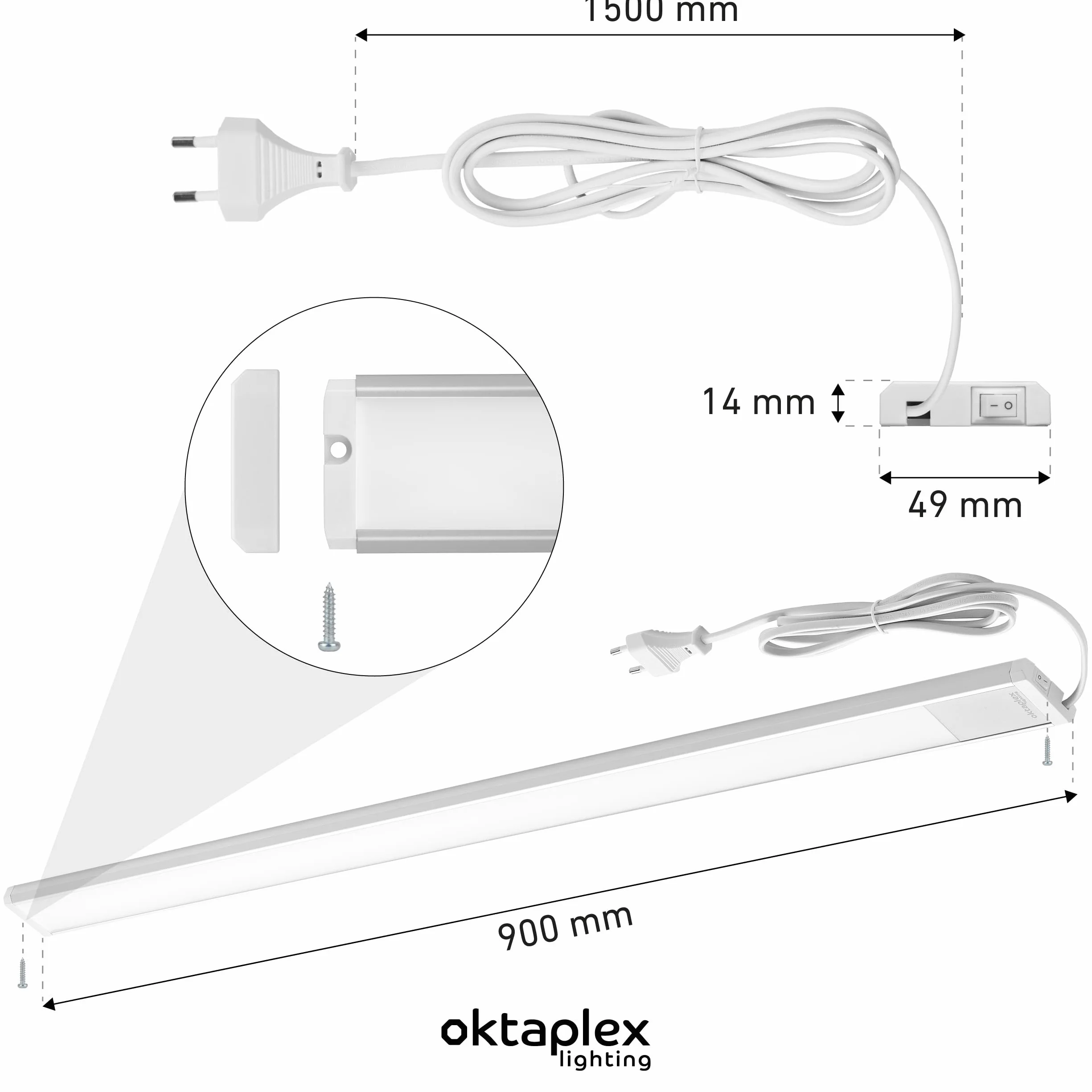 Oktaplex listwa oświetleniowa pod szafkę, srebrna, 90 x 4,8 x 1,5 cm, kuchnia