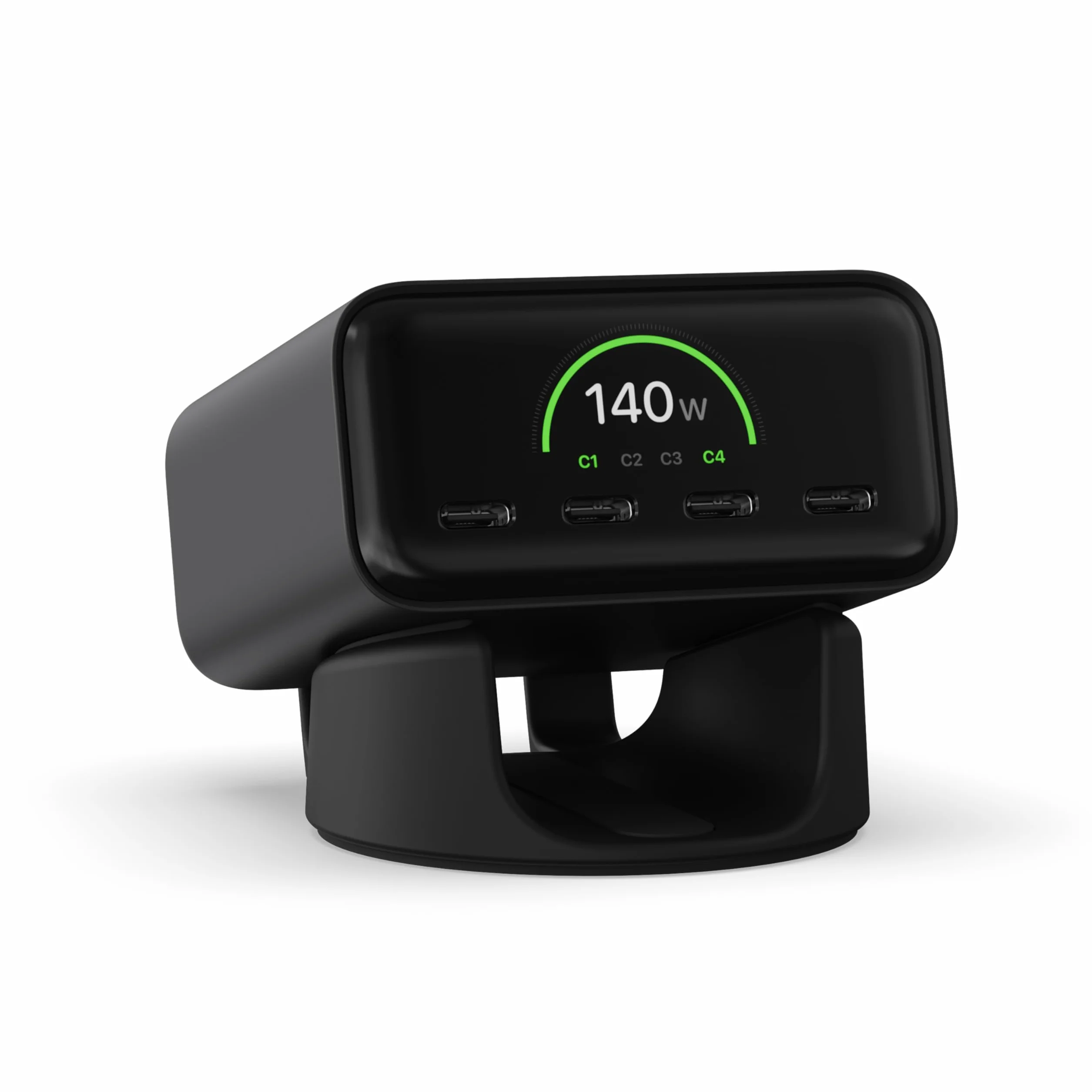 SATECHI ChargeView Ładowarka Biurkowa 140W Stacja Ładowania GaN z Wyświetlaczem Mocy Cztery Porty USB-C Kosmiczna Czerń