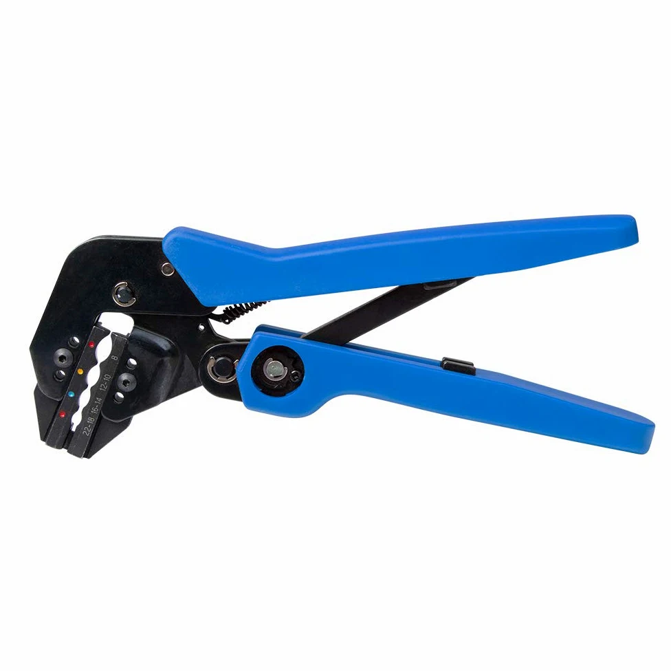 Ancor 703015 Zaciskarka zapadkowa z pojedynczym zaciskiem kątowym - 22 AWG do 8 AWG, niebieski/czarny