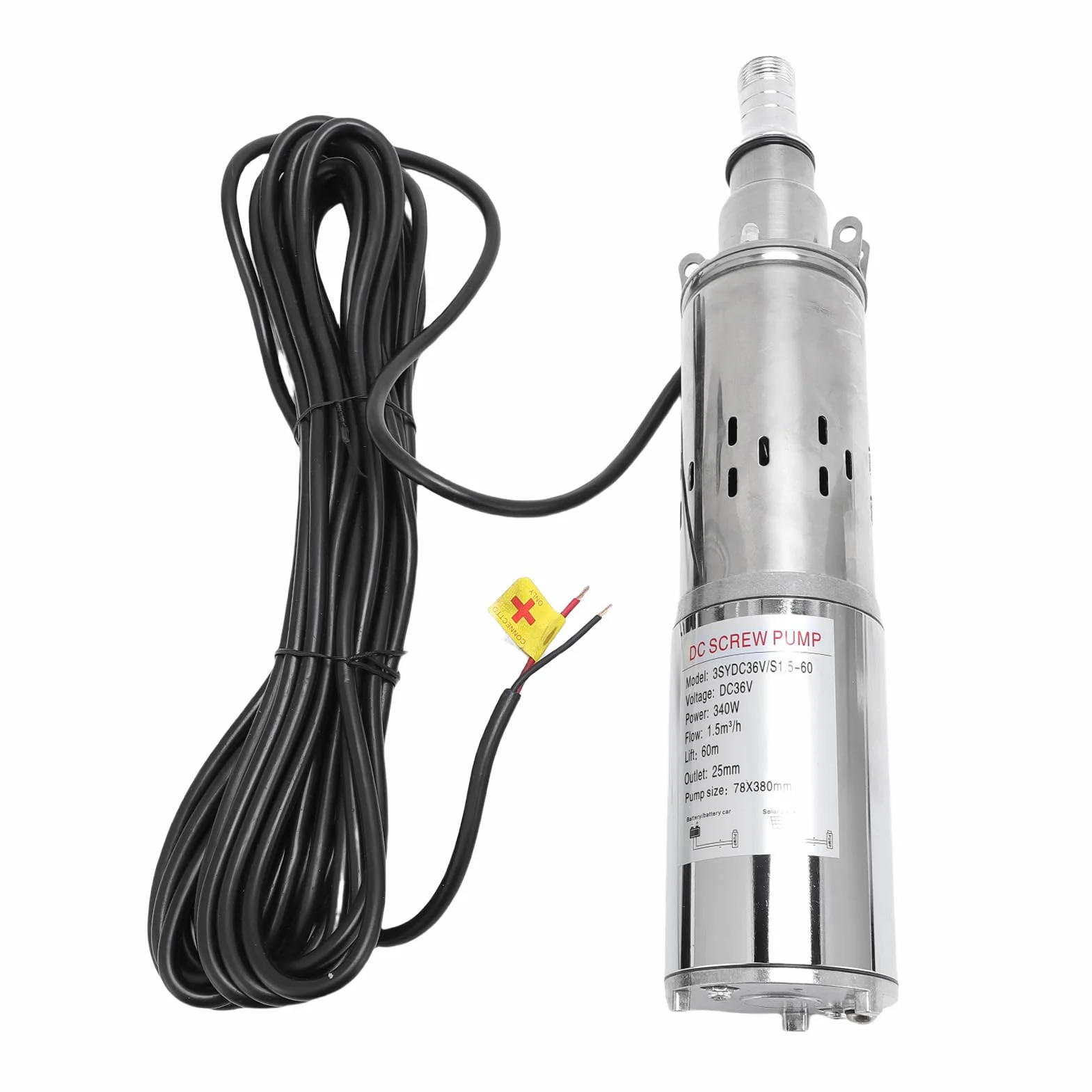 FTVOGUE Słoneczna Zatapialna Pompa Wodna Pompa Głębinowa ze Stali Nierdzewnej 340 W 25 Mm Wylot 60 M Głowica 1,5 M3h do Kształtowania Krajobrazu Nawadnianie Ogrodu Transfer Wody W Gospodarstwie
