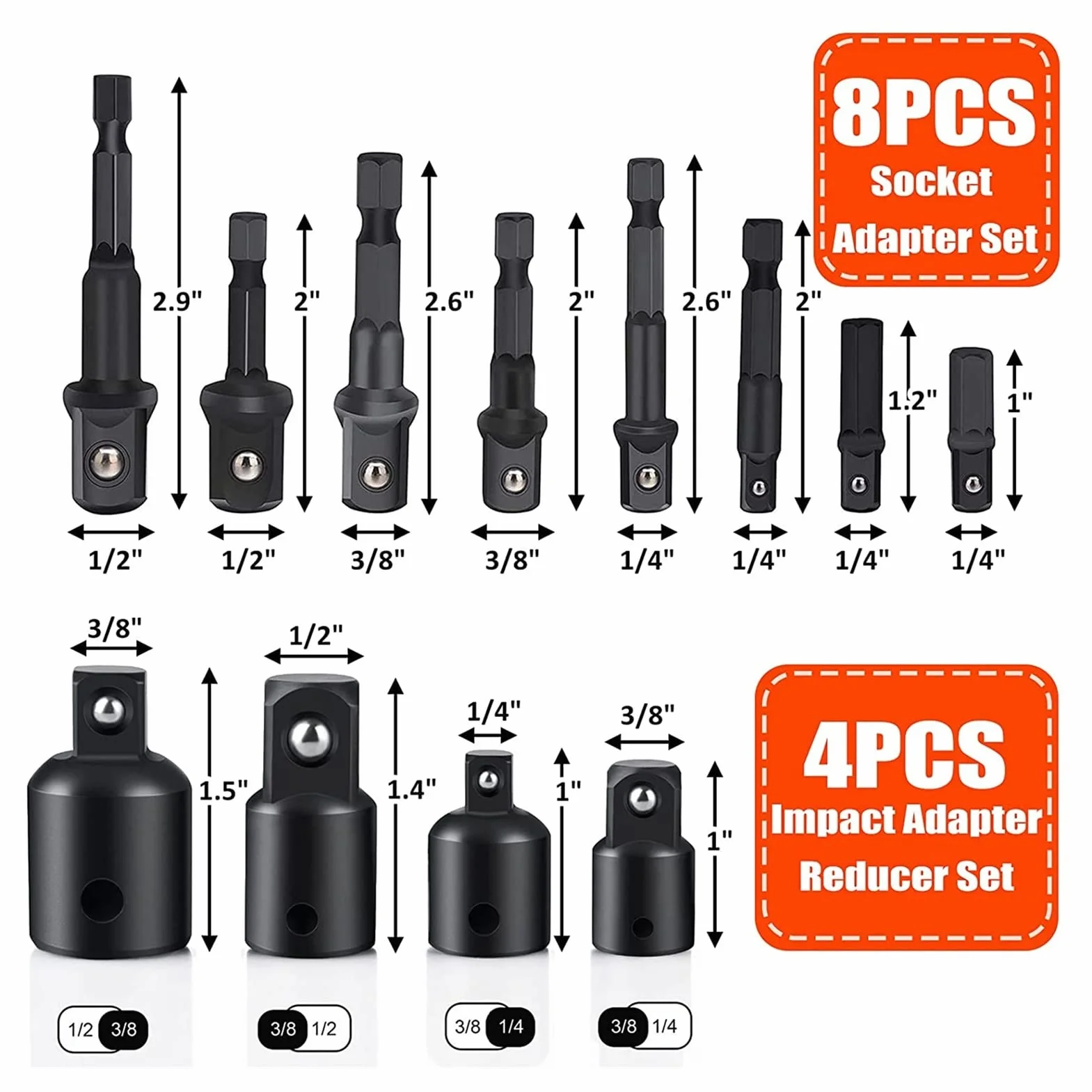 Adapter gniazdka sześciokrotnego, Zestaw adapterów do wiertarki, gniazd wiertarskich, bitów kątowych 105° i reduktorów(20pcs)