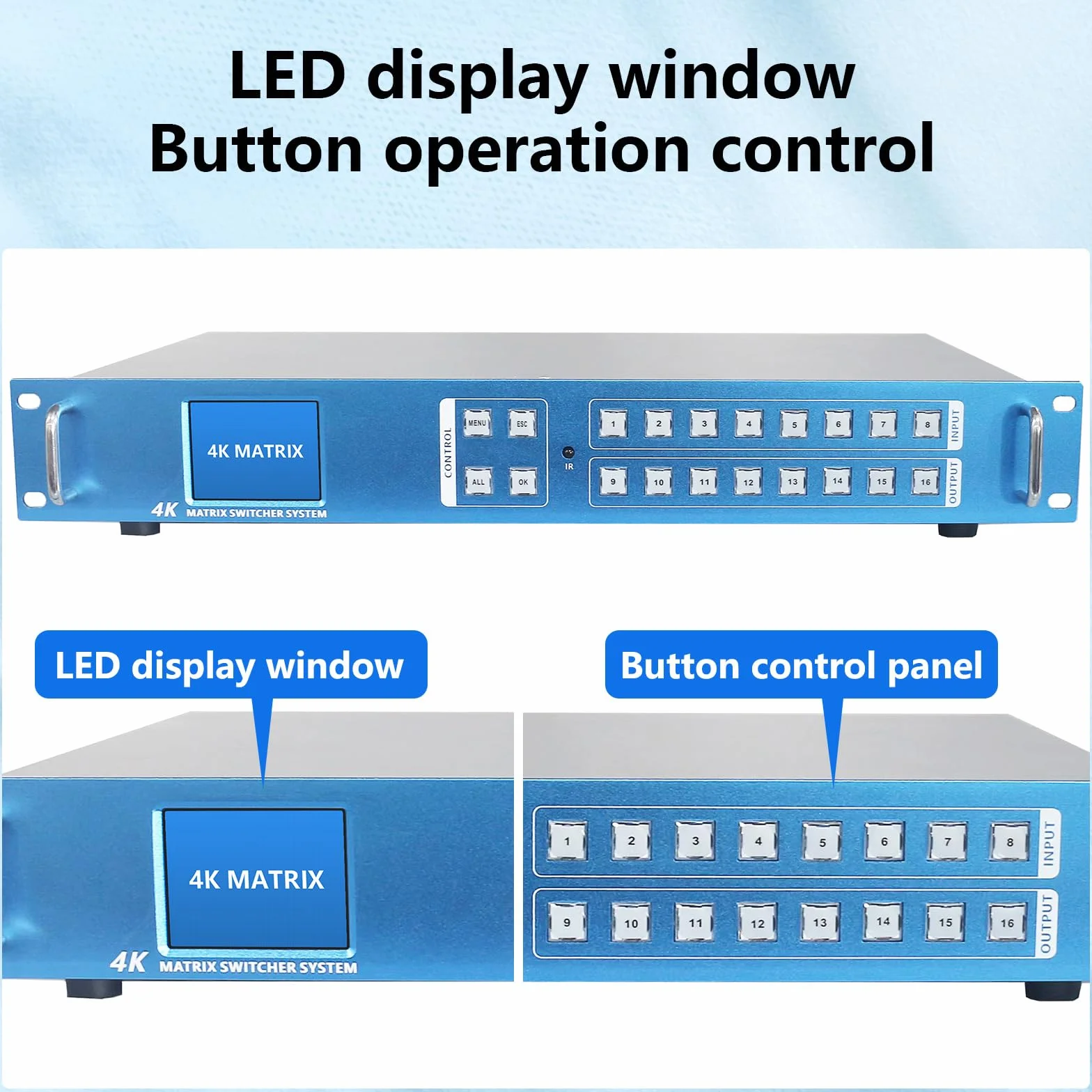 ICUIXIAN Przełącznik matrycowy 4K HDMI 8 x 8 z wejściem GUI + LAN + sterowaniem Rs232, przełącznik i rozdzielacz matrycy Rackmount HDMI 8 x 8 4K 30 Hz HDCP, EDID, podświetlane przyciski (8 wejść, 8