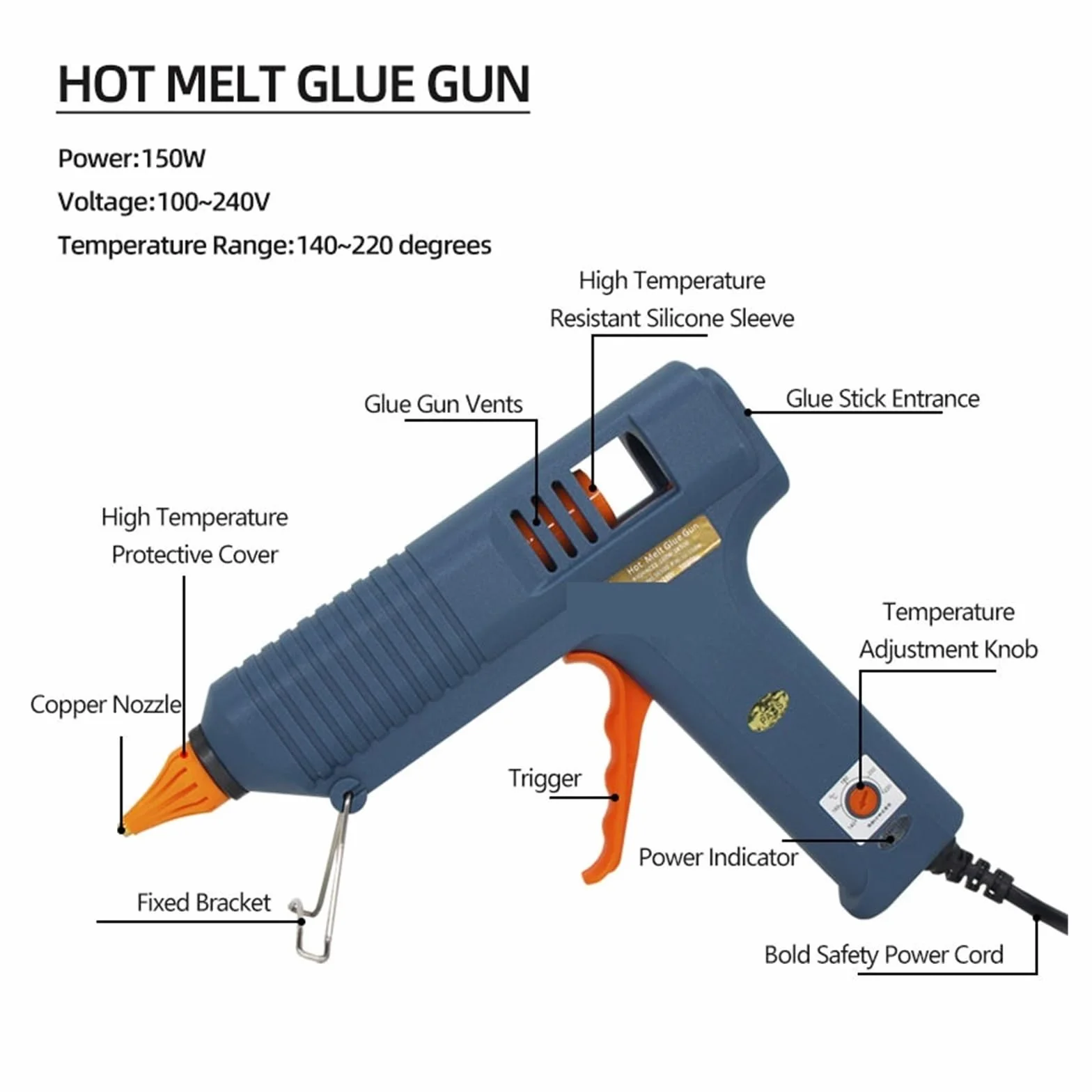 Pistolet Do Kleju Na GorąCo Pistolet Do Klejenia Na Gorąco 150W Pistolet Do Klejenia Z Regulacją Temperatury Długa Dysza Do Klejów W Sztyfcie 11mm Przemysłowe I Rękodzieło DIY Pistolet Do Klejenia Na