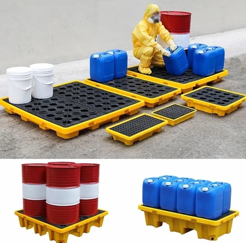 Modułowa paleta do przechowywania bębna olejowego – wytrzymała platforma transportowa do bębnów olejowych/lakierniczych ze zdejmowanym drenażem, organizer – 120 x 120 x 17 cm rozwiązanie przemysłowe