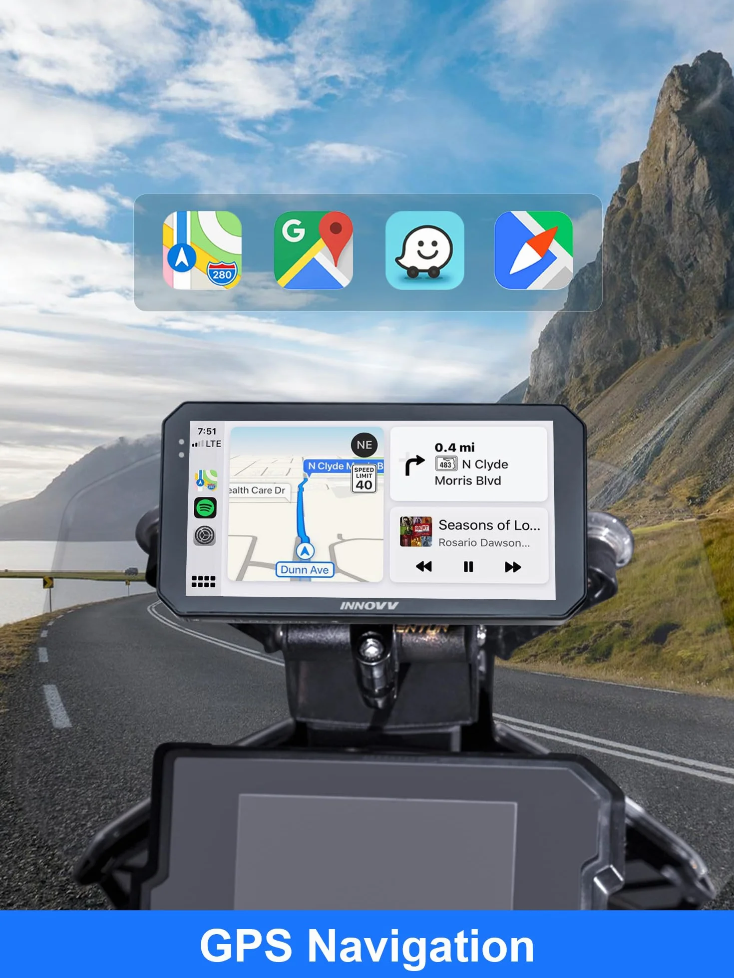 INNOVV N2 Motocyklowa kamera samochodowa 15.2 cm 2K+2K GPS Carplay Android Auto Wi-Fi 5.8G