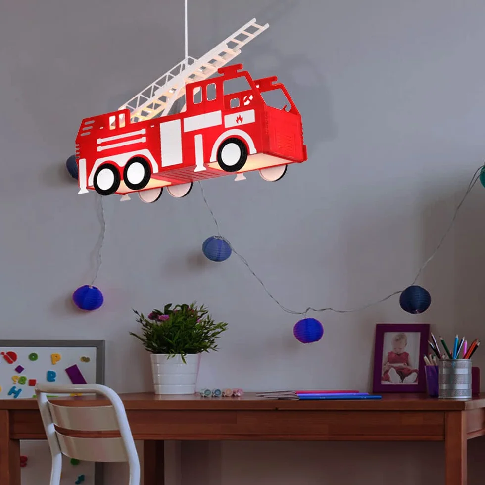 GLOBO Straż pożarna samochodowa lampa wisząca czerwona lampa wisząca lampa dziecięca pokój zabaw oświetlenie 15726