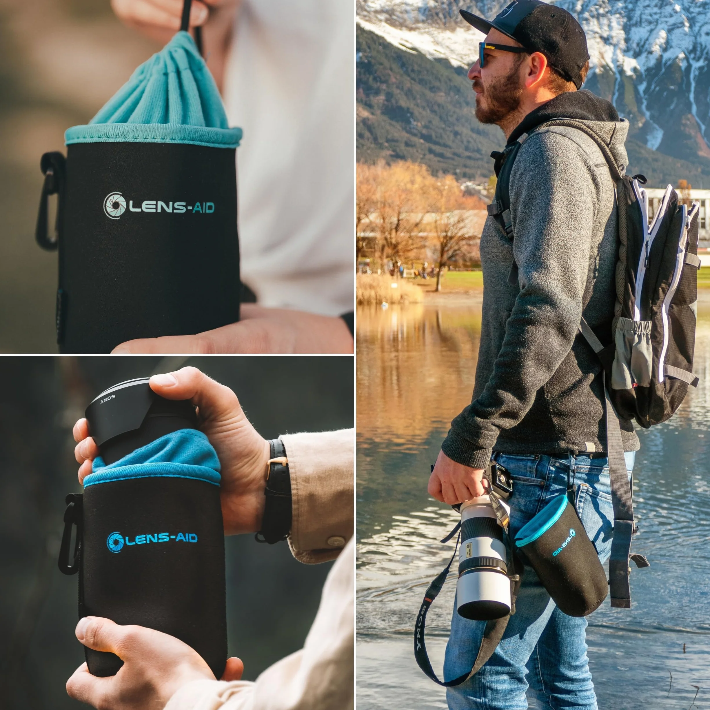 LENS-AID Neoprenowa torba na soczewki z polarową wyściółką - etui ochronne do obiektywu, lampy błyskowej